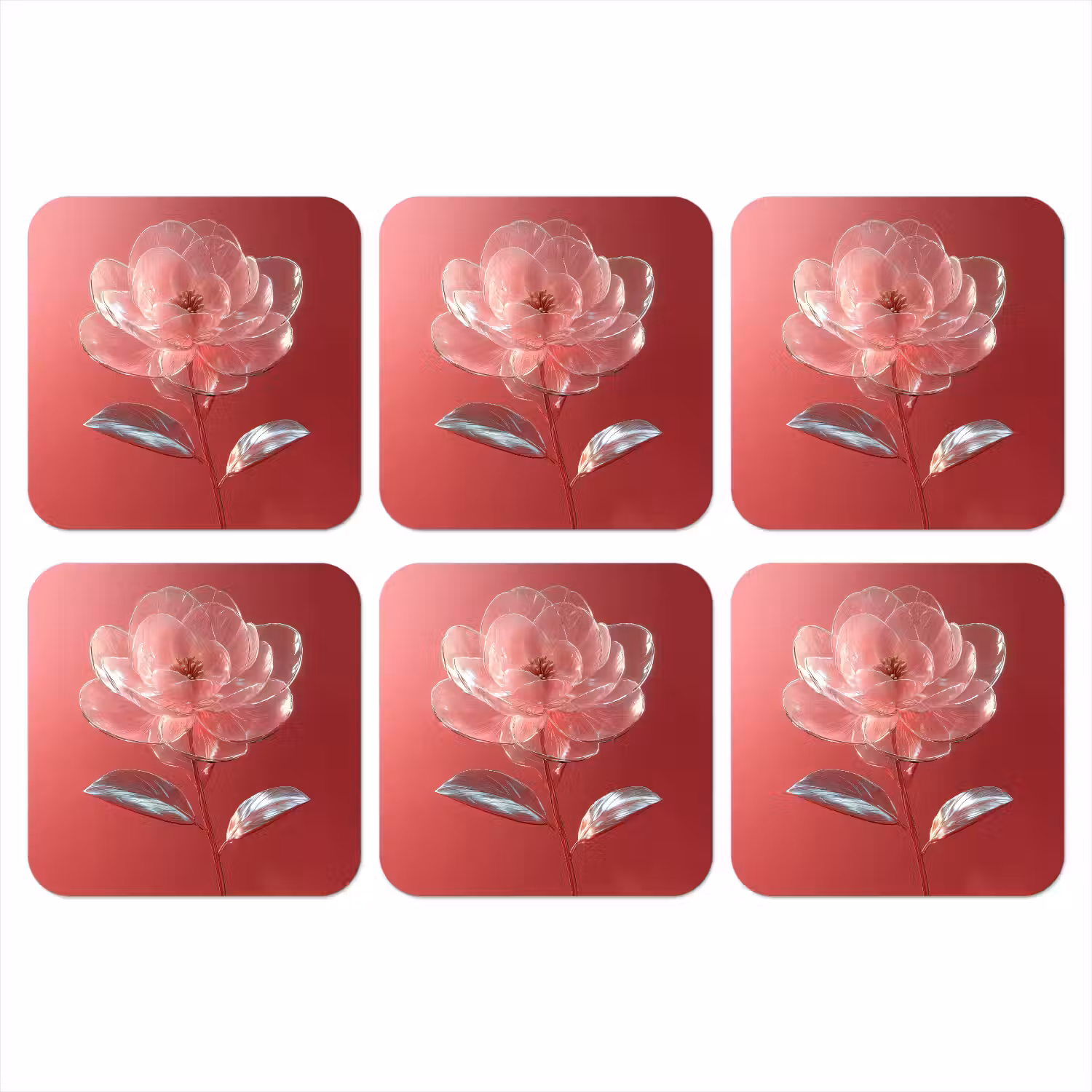 Sierlijk - Bloem - Roze - Glazen onderzetter kurk middel -3d