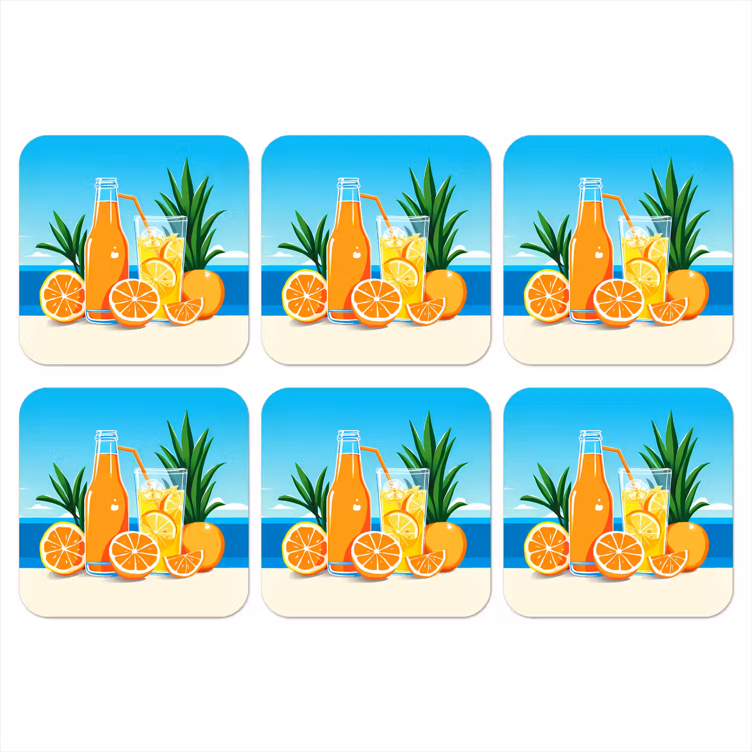 Sinaasappels - Ijsblokjes - Zee - Illustratie onderzetter kurk middel -3d