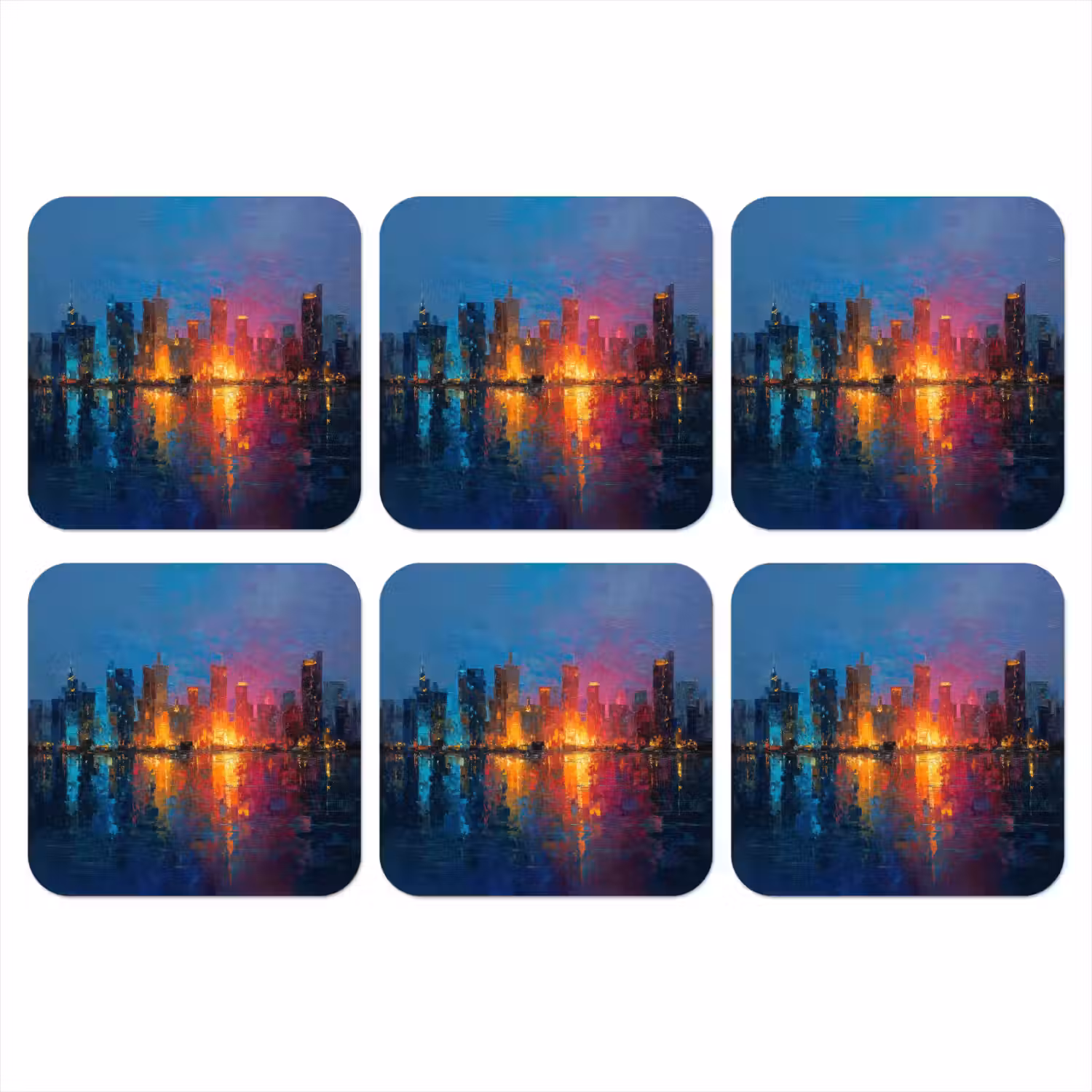 Skyline - Penseelstreken - Donkerblauw - Lichtgevend onderzetter kurk middel -3d
