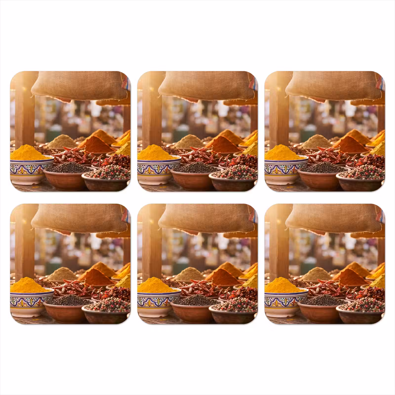 Onderzetter - Specerijen - Markt - Kleurrijk - Specerijen - Markt - Kleurrijk onderzetter kurk middel