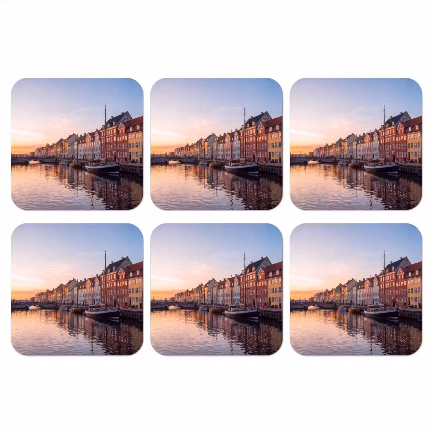 Stad - Gracht - Zonsondergang - Klassiek - Kleurrijk onderzetter kurk middel -3d