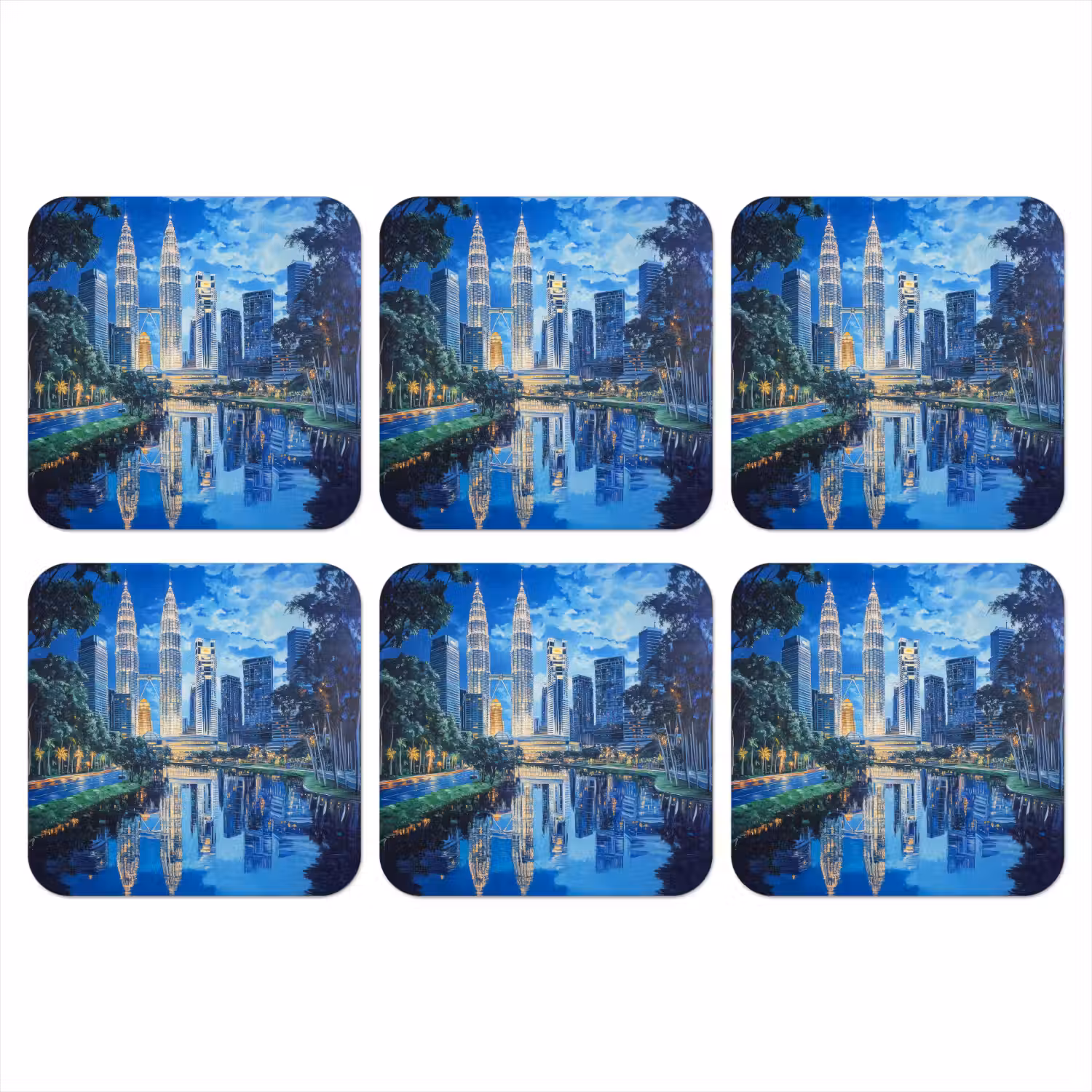 Stad Kuala Lumpur - Skyline - Wolkenkrabbers - Water onderzetter kurk middel -3d