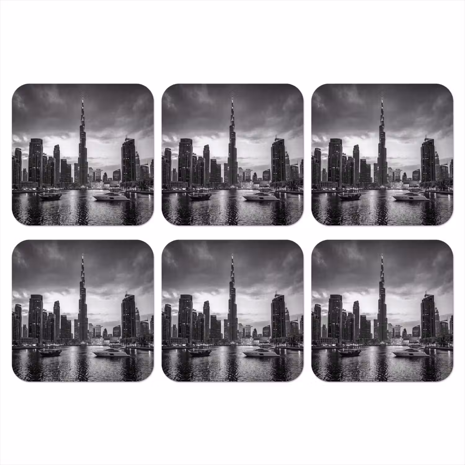 Stad - Skyline - Architectuur - Avond - Zwart-wit onderzetter kurk middel -3d