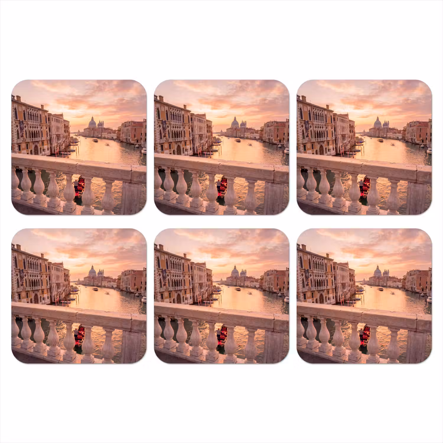 Stad - Venetië - Kanaal - Zonsopgang - Architectuur - Goud onderzetter kurk middel -3d