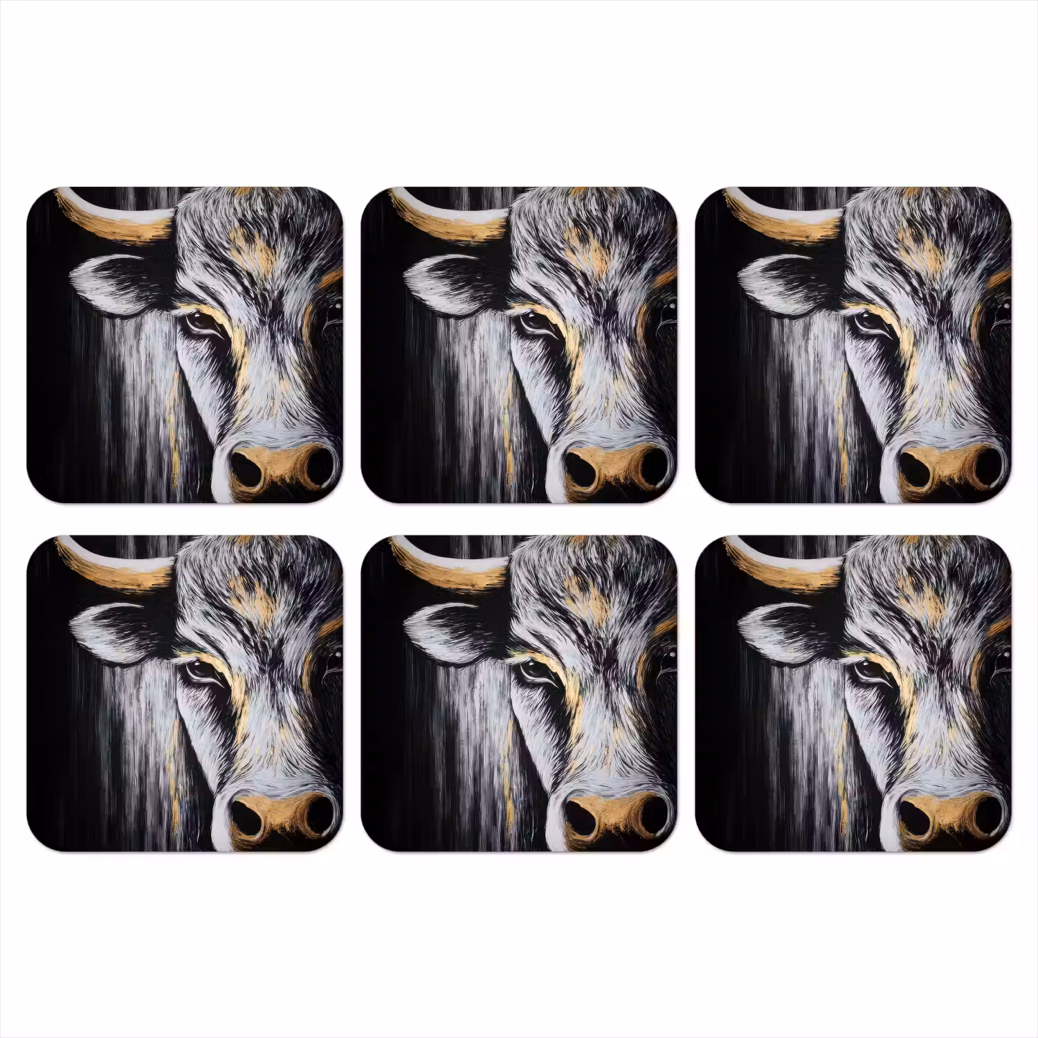 Stier - Hoorns - Snuit - Goud onderzetter kurk middel -3d