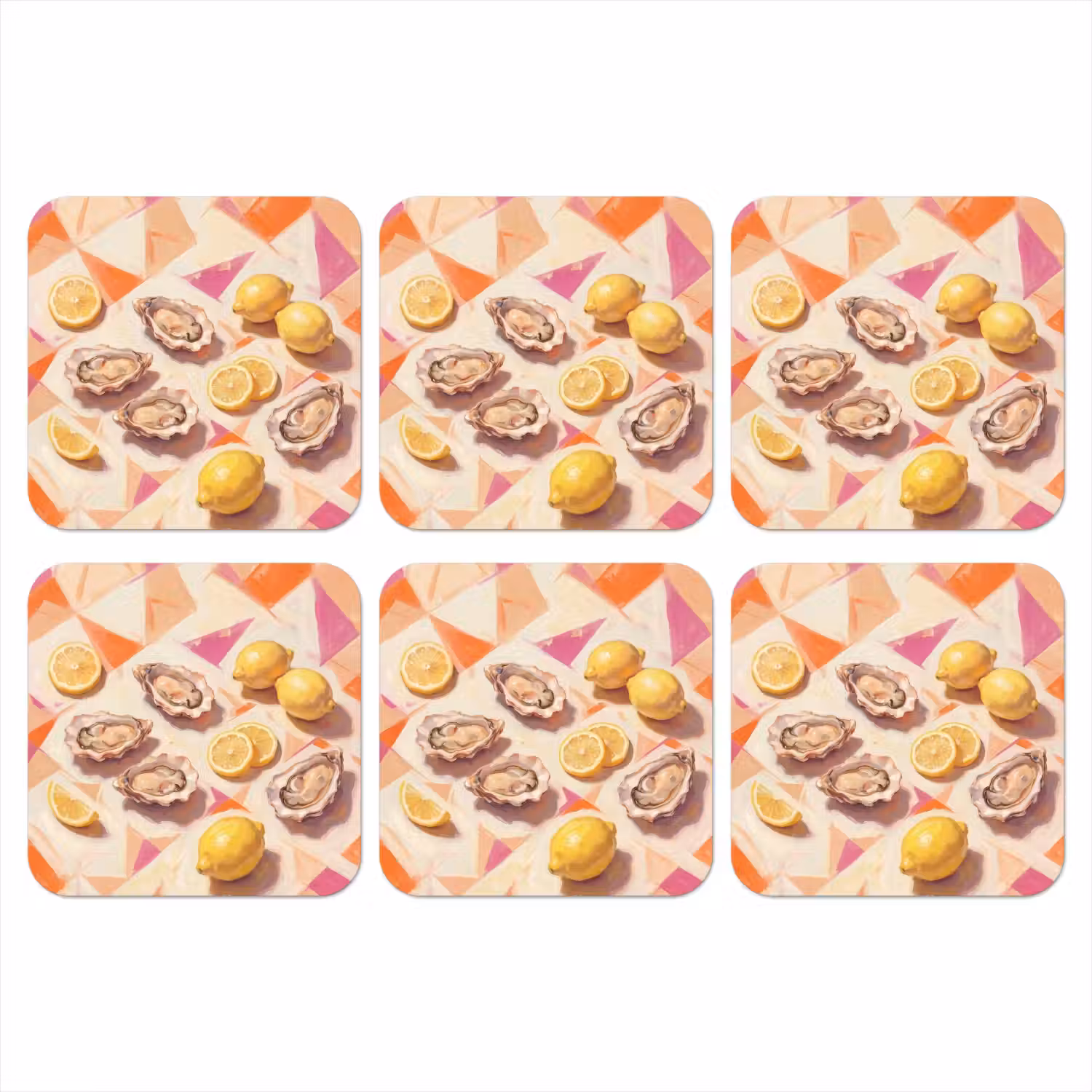 Stilleven - Citroenen - Oesters - Abstract - Oranje onderzetter kurk middel -3d