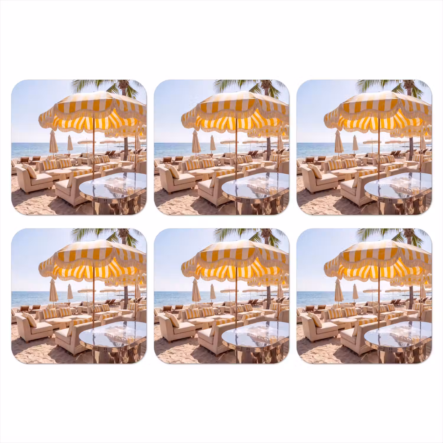 Strand - Ligbedden - Vakantie - Modern - Geel onderzetter kurk middel -3d