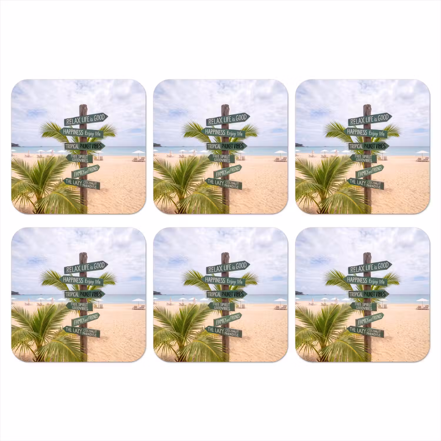 Strand - Wegwijzer - Palmen - Tropisch - Groen onderzetter kurk middel -3d