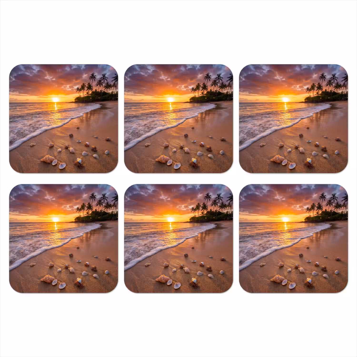 Strand - Zonsondergang - Palmbomen - Natuur - Oranje onderzetter kurk middel -3d