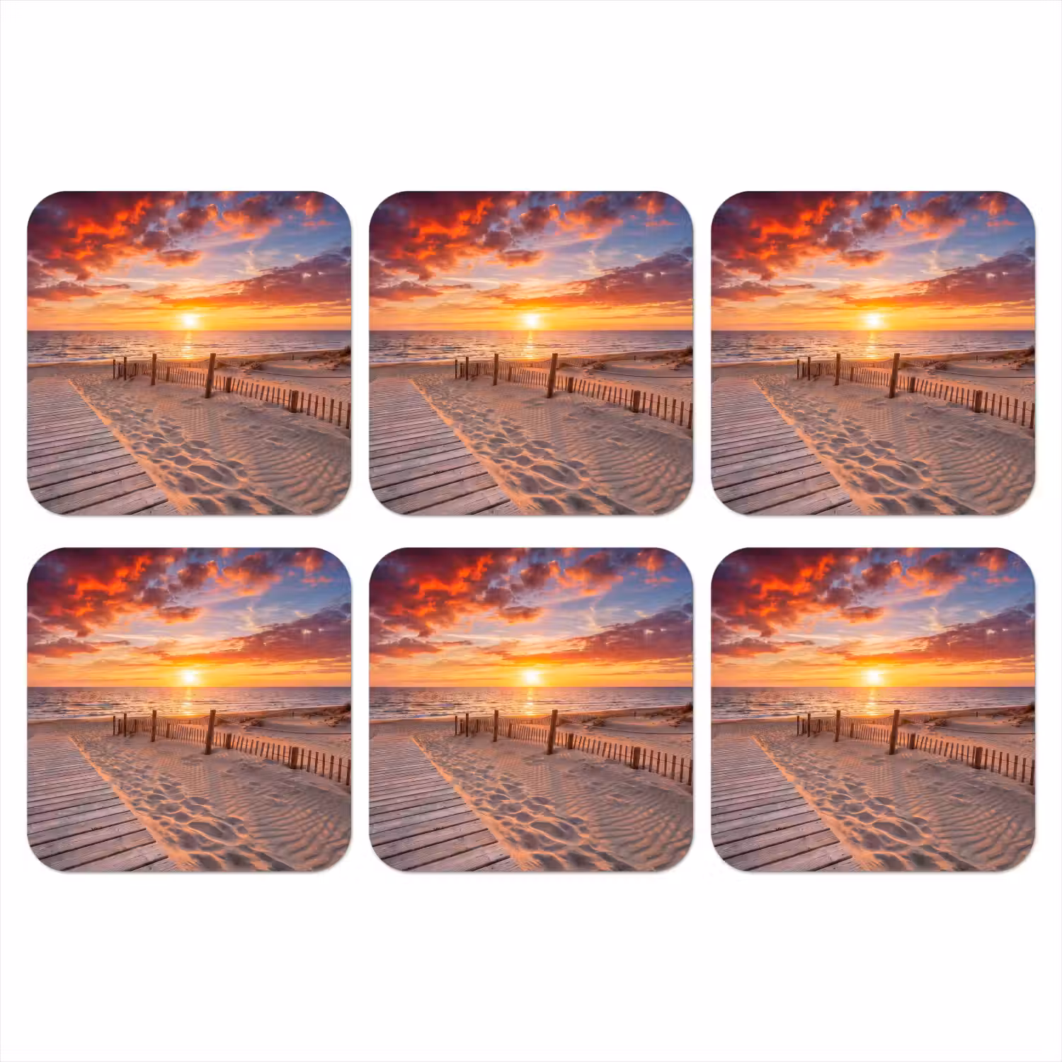 Strand - Zonsondergang - Zee - Natuur - Oranje onderzetter kurk middel -3d