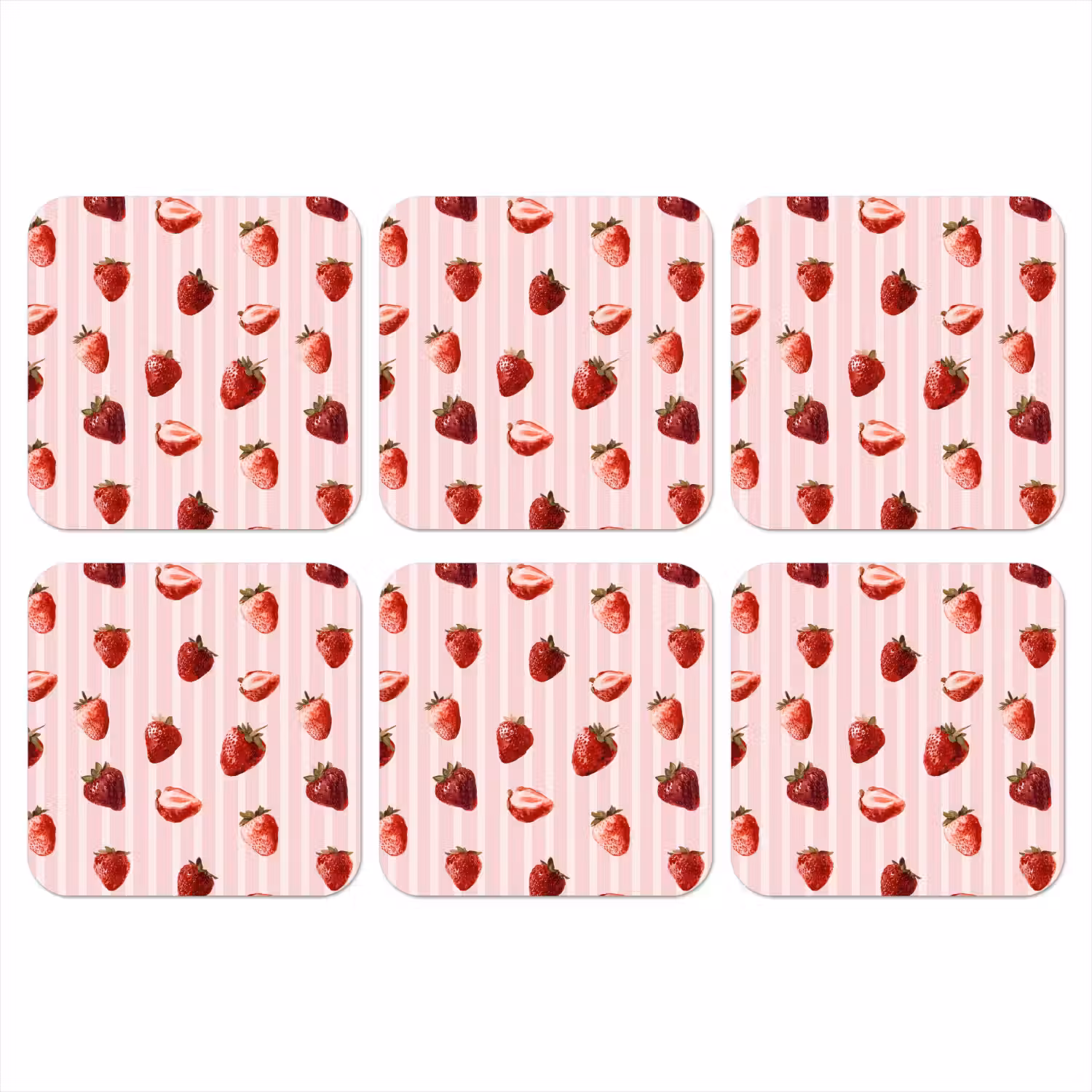 Strepen - Aardbei - Roze onderzetter kurk middel 366 -3d