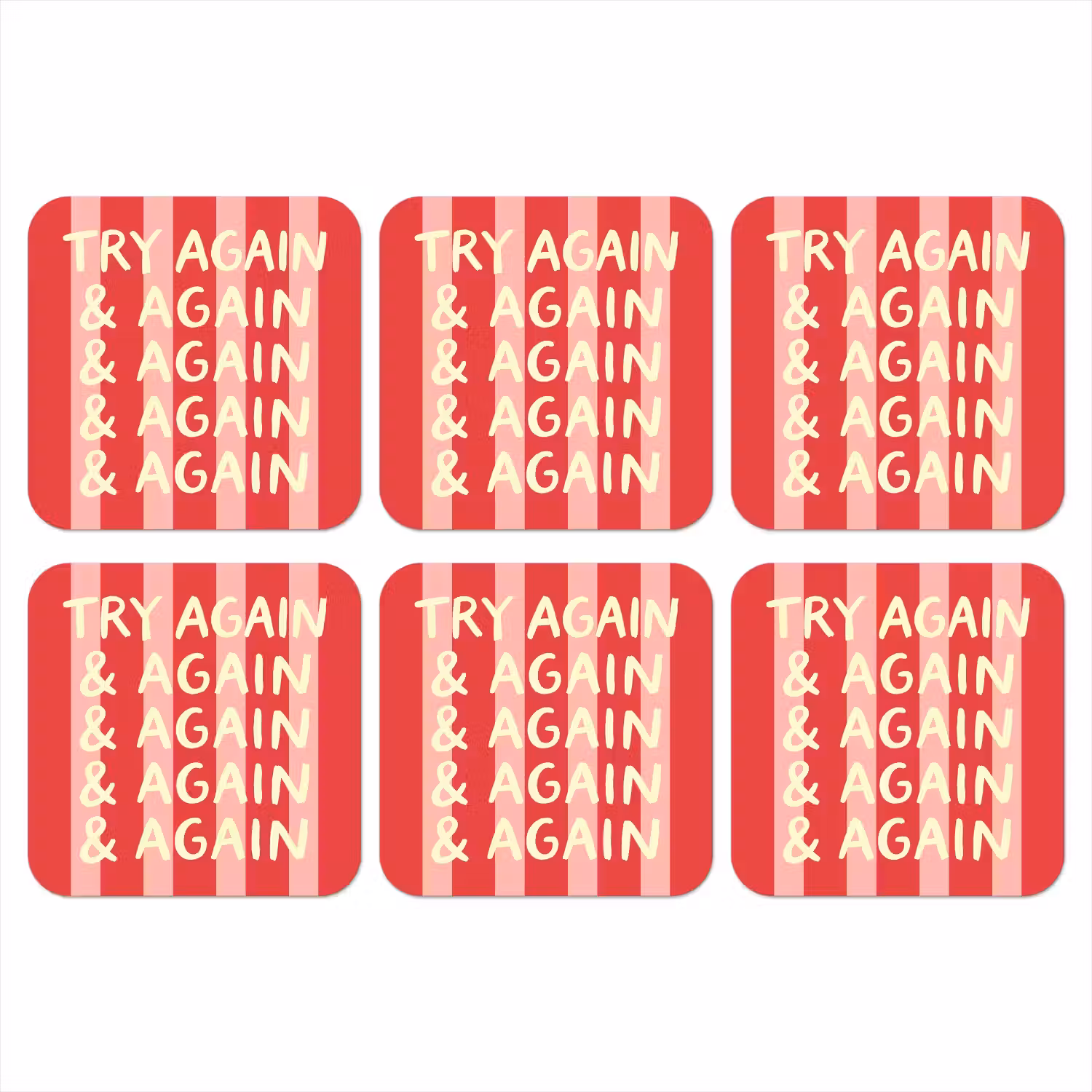 Strepen - Rood - Try again onderzetter kurk middel -3d
