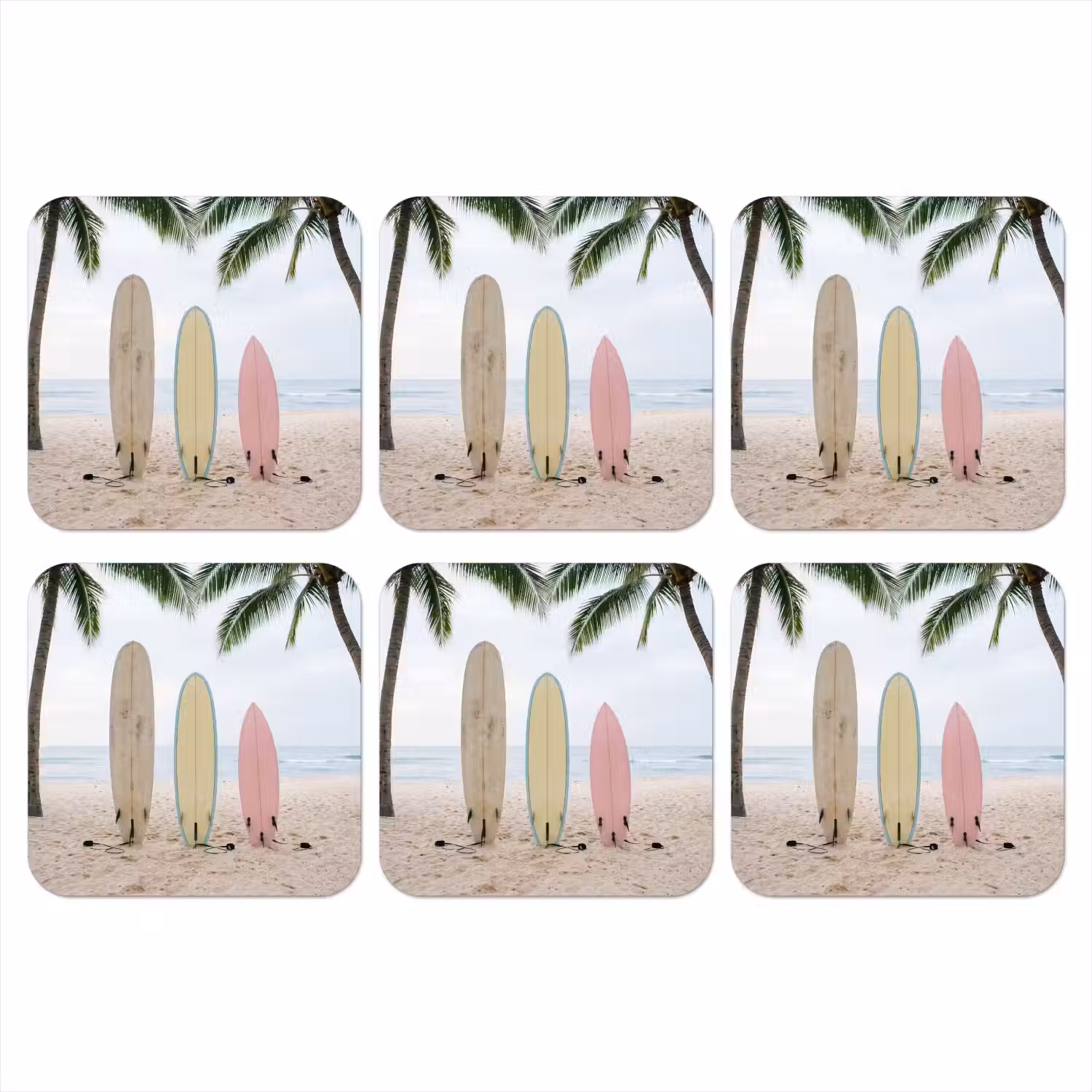 Surfboard - Palmbomen - Kleurrijk onderzetter kurk middel -3d