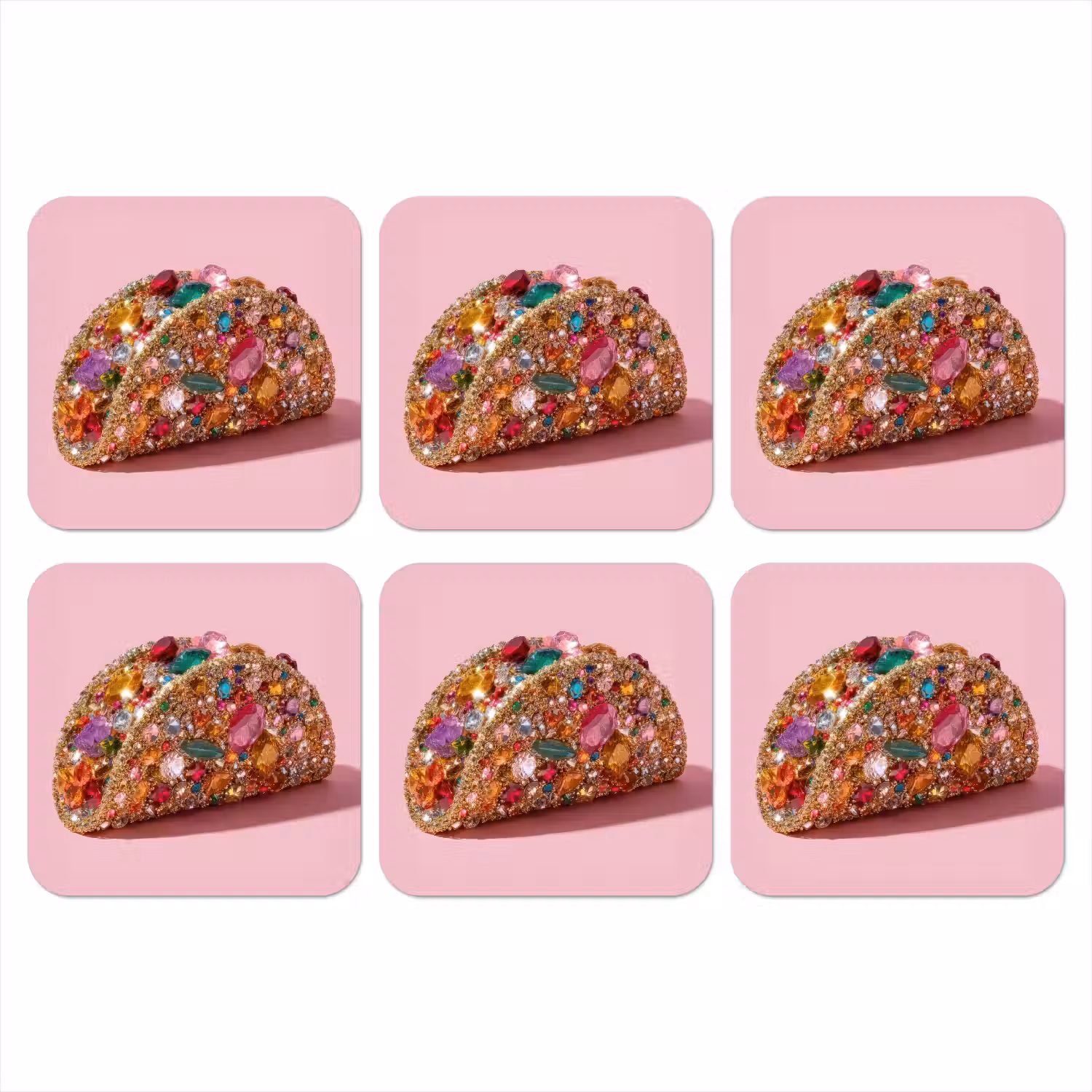 Taco - Kleurrijk - Edelstenen - Goud onderzetter kurk middel -3d