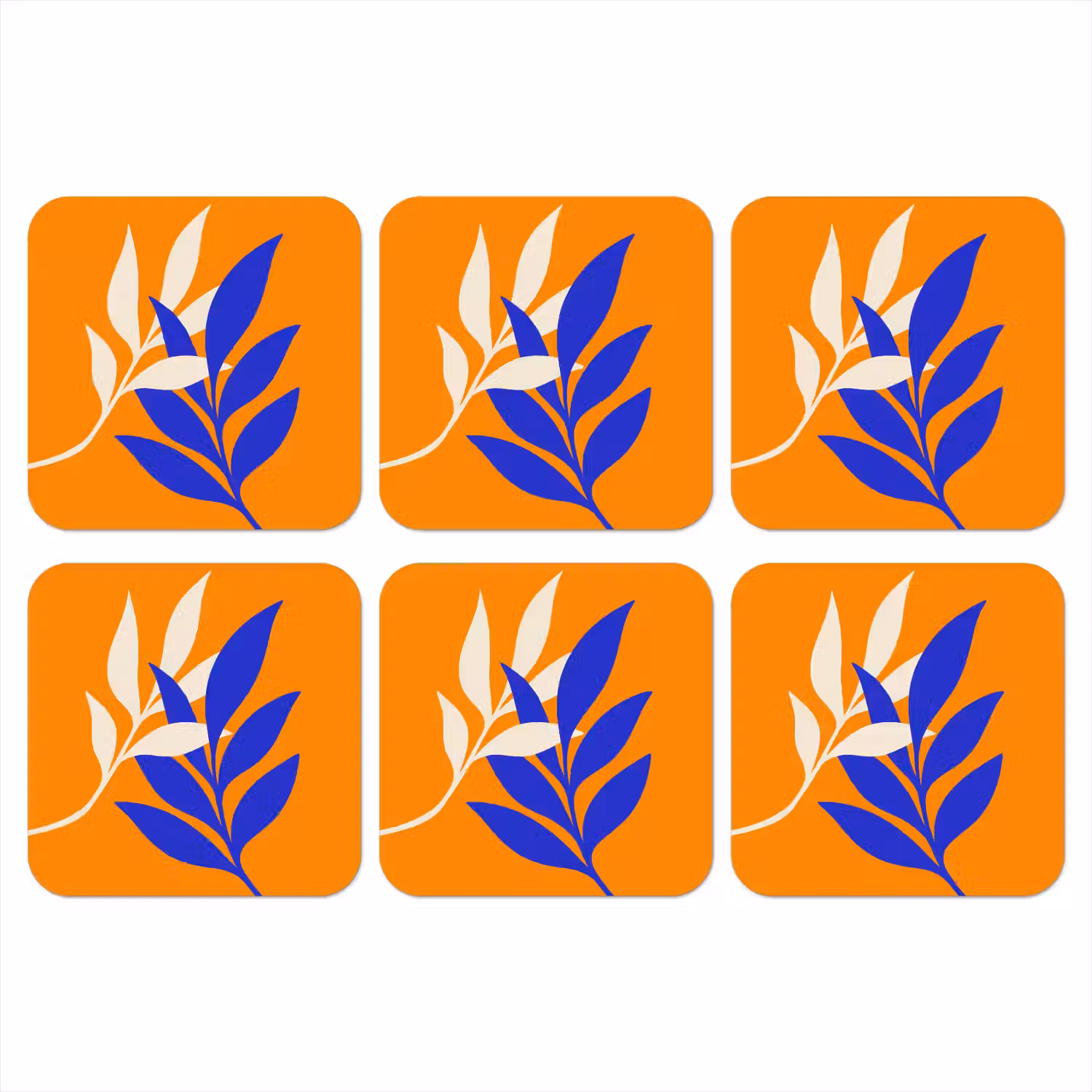Takken - Bladeren - Minimalistisch - Blauw onderzetter kurk middel -3d