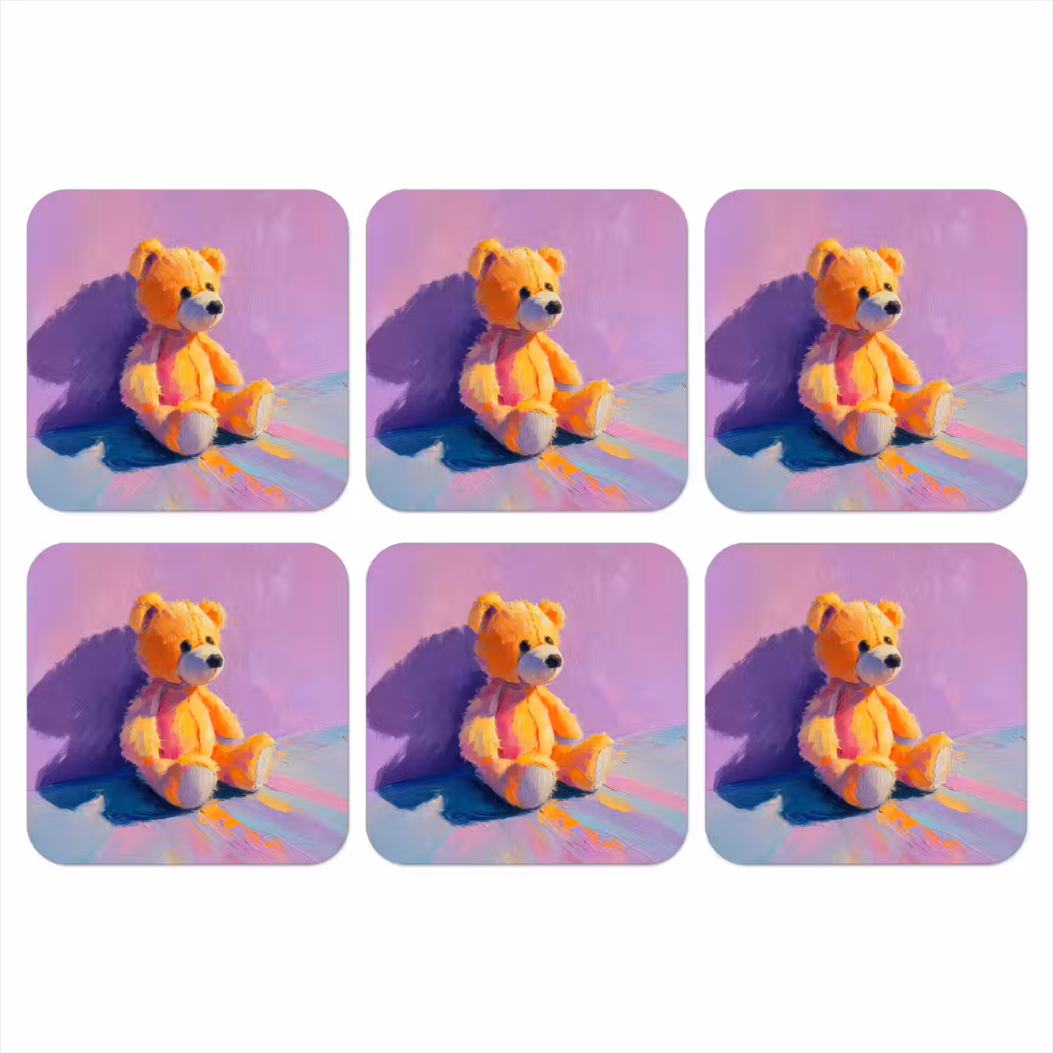 Teddybeer - Schaduw - Penseelstreken - Paars onderzetter kurk middel -3d