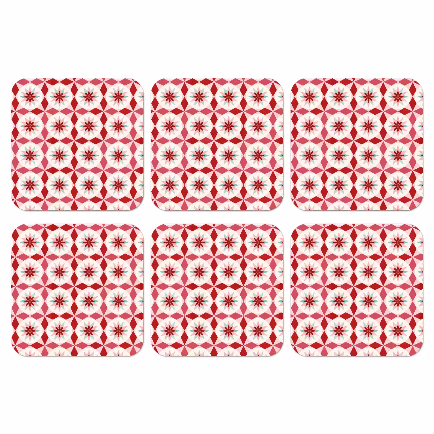 Tegelpatroon - Sterren - Retro - Roze - Mintgroen onderzetter kurk middel 366 -3d