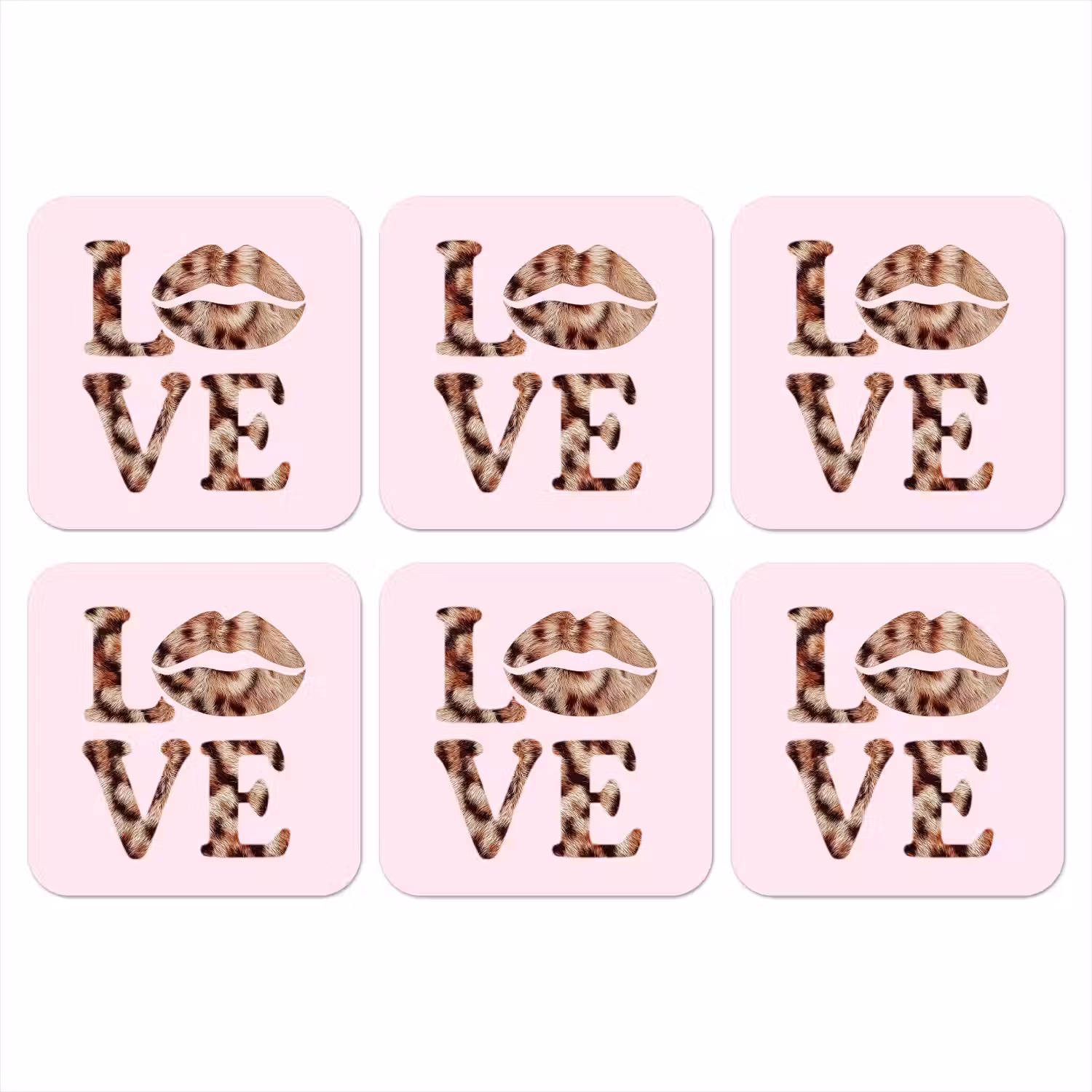 Tekst - Love - Pantervacht - Lichtroze onderzetter kurk middel -3d