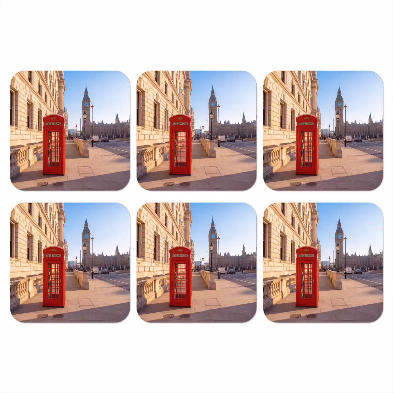 Telefooncel - Rood - Londen - Stad - Architectuur onderzetter kurk middel -3d