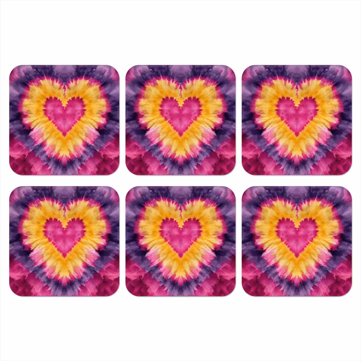 Tie dye - Hartvorm - Vlammen - Oranje onderzetter kurk middel -3d