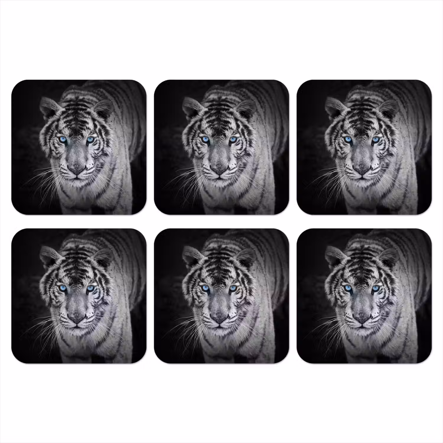 Tijger - Dier - Zwart - Blauw - Modern onderzetter kurk middel -3d