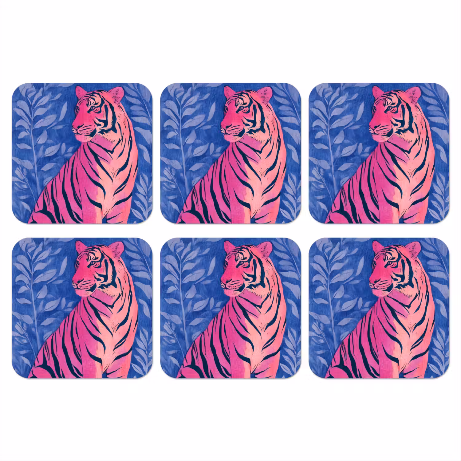 Tijger - Roze - Bladeren - Jungle onderzetter kurk middel -3d