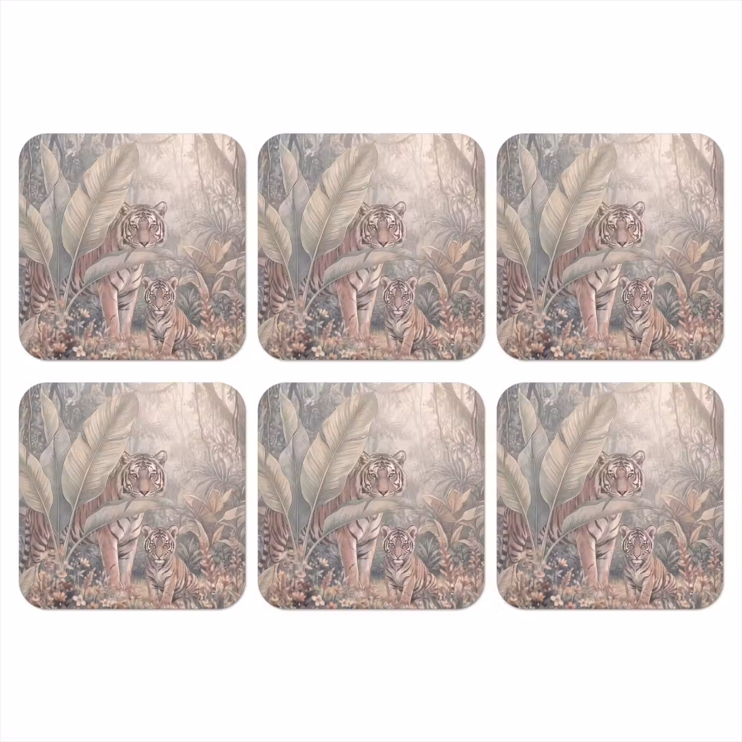 Tijger - Welp - Jungle - Illustratie - Dieren onderzetter kurk middel -3d