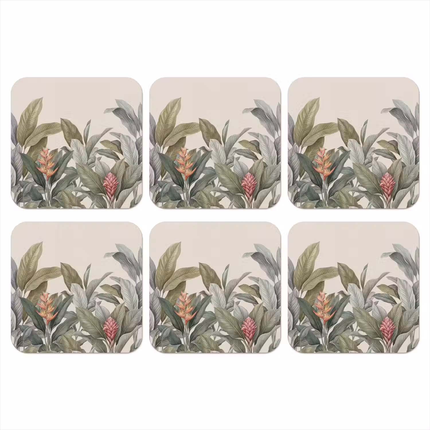 Tropisch - Planten - Modern - Groen onderzetter kurk middel -3d