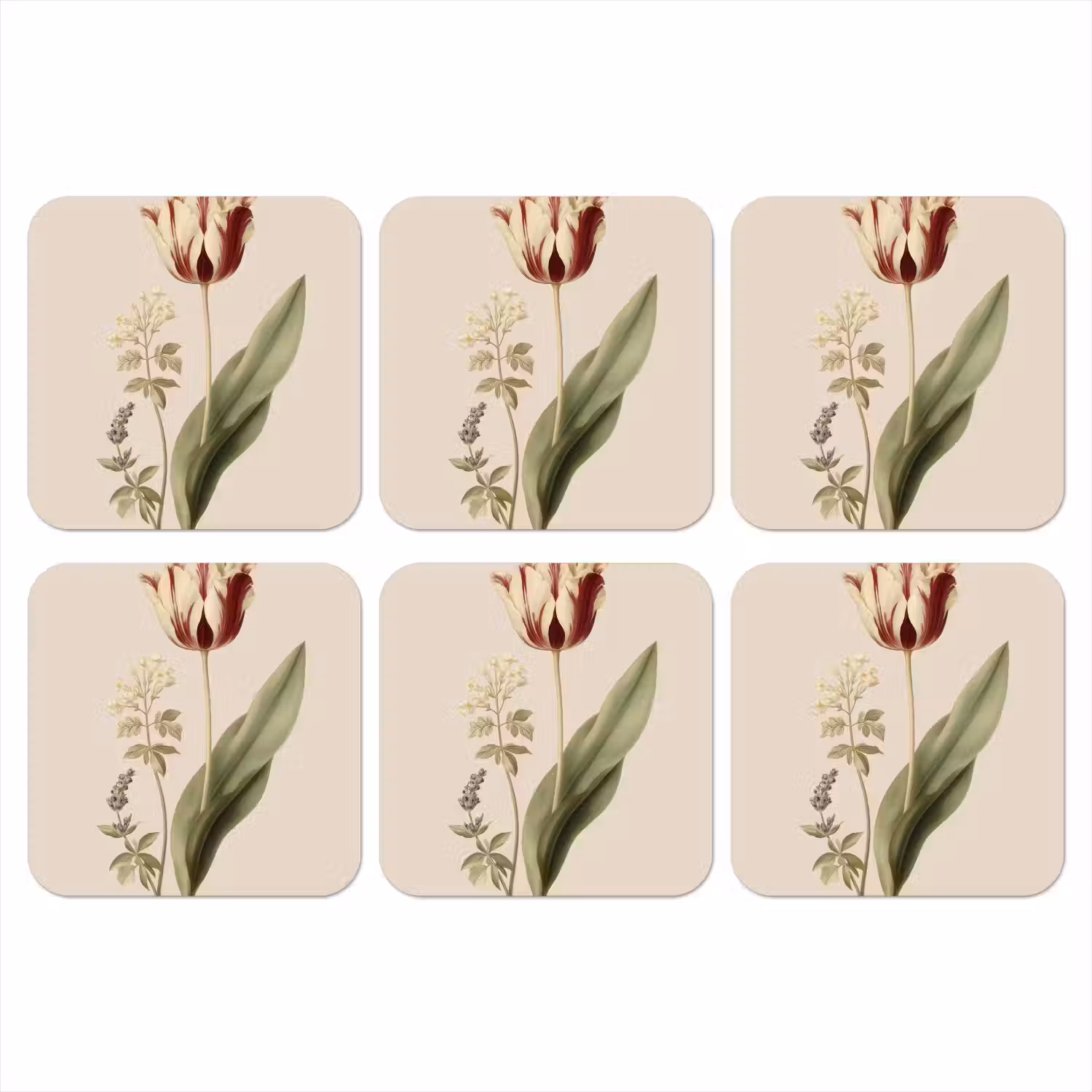 Tulp - Minimalistisch - Beige onderzetter kurk middel -3d