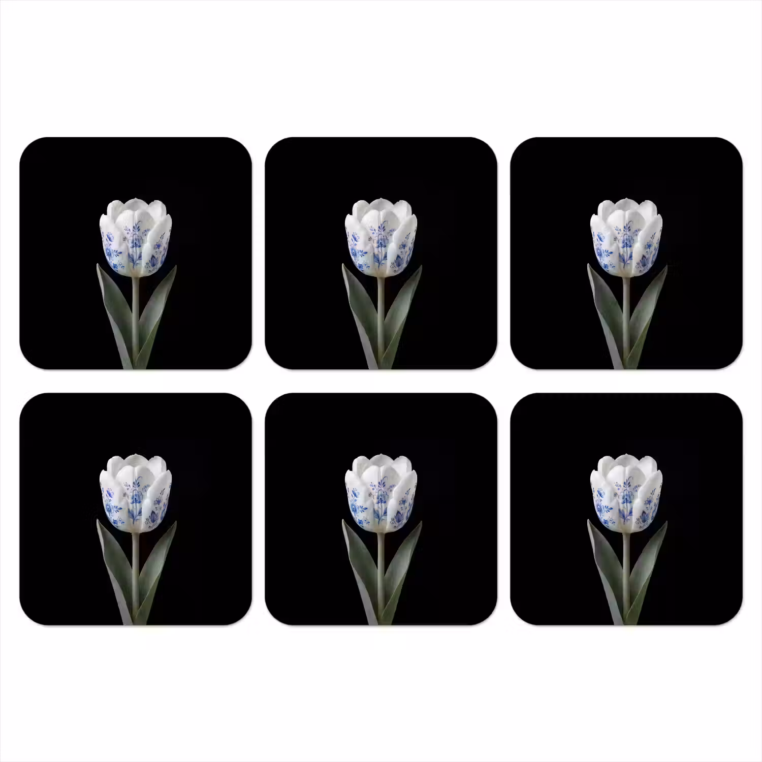 Tulp - Patroon - Blauw onderzetter kurk middel -3d
