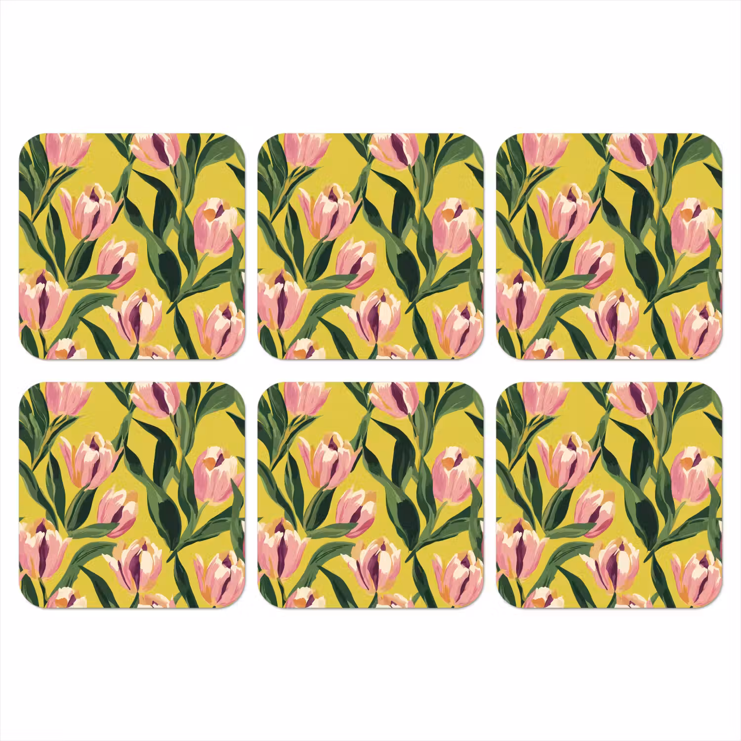 Tulpen - Botanisch - Geel onderzetter kurk middel 366 -3d