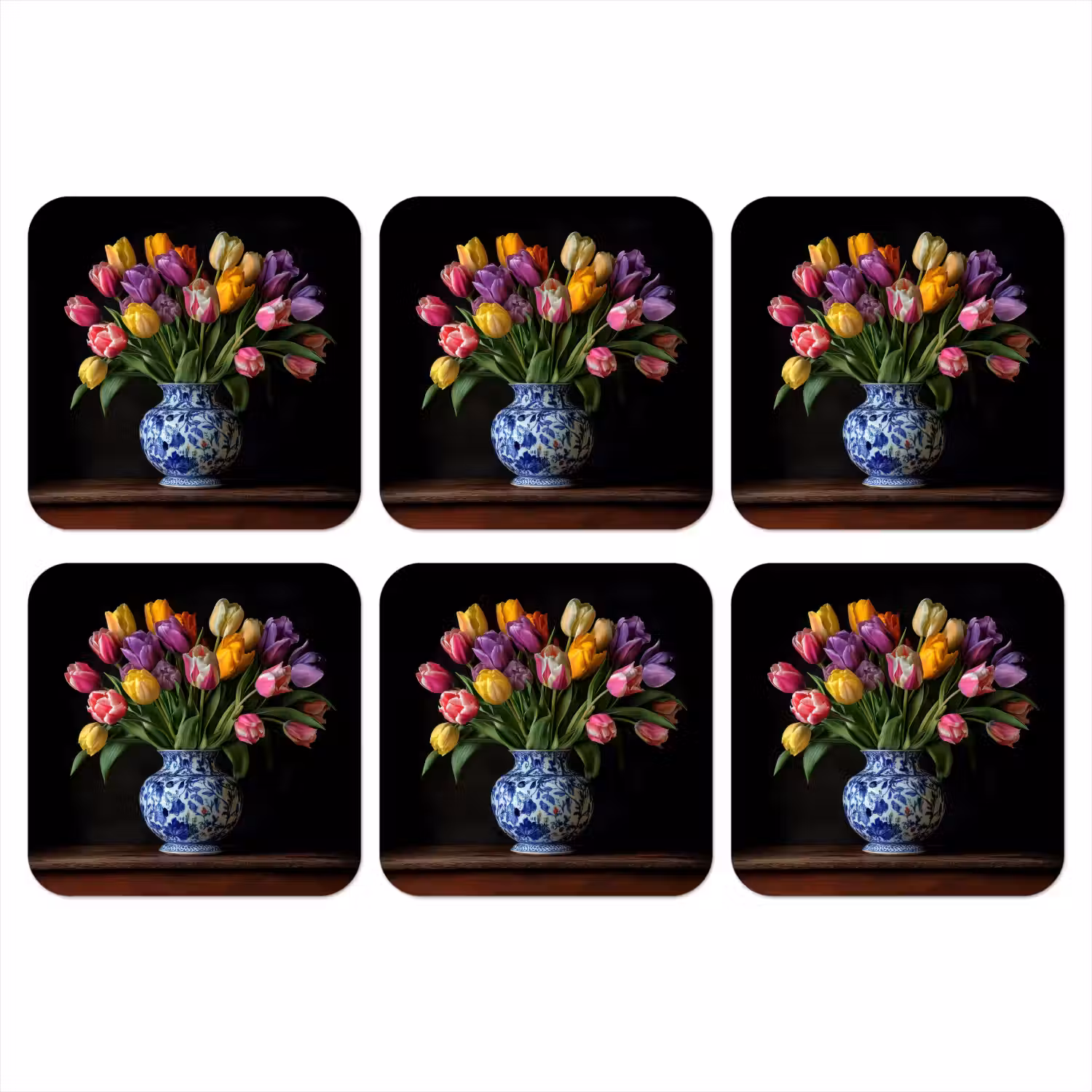 Tulpen - Kleuren - Hout - Vaas onderzetter kurk middel -3d