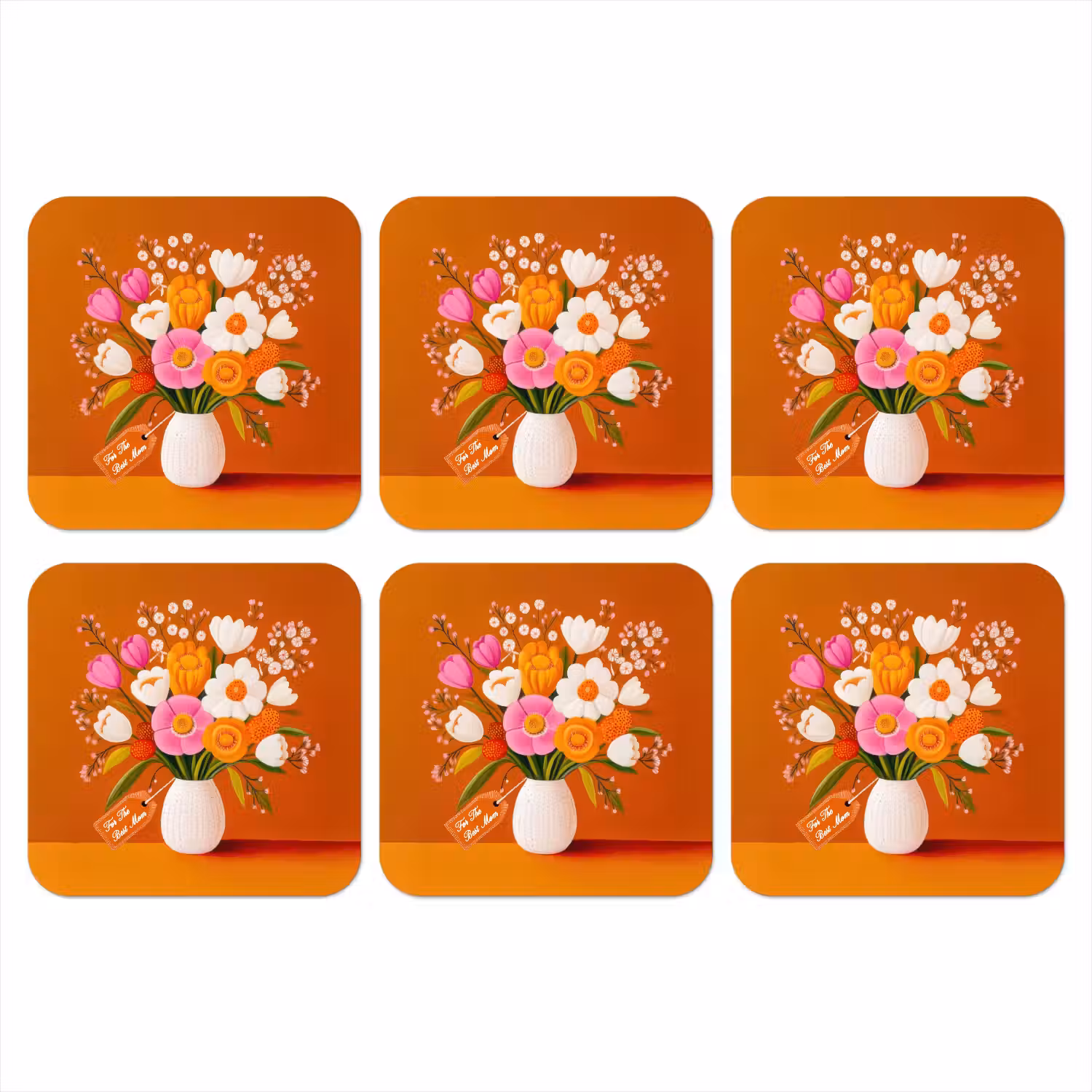 Vaas - Bloemen - Oranje onderzetter kurk middel -3d