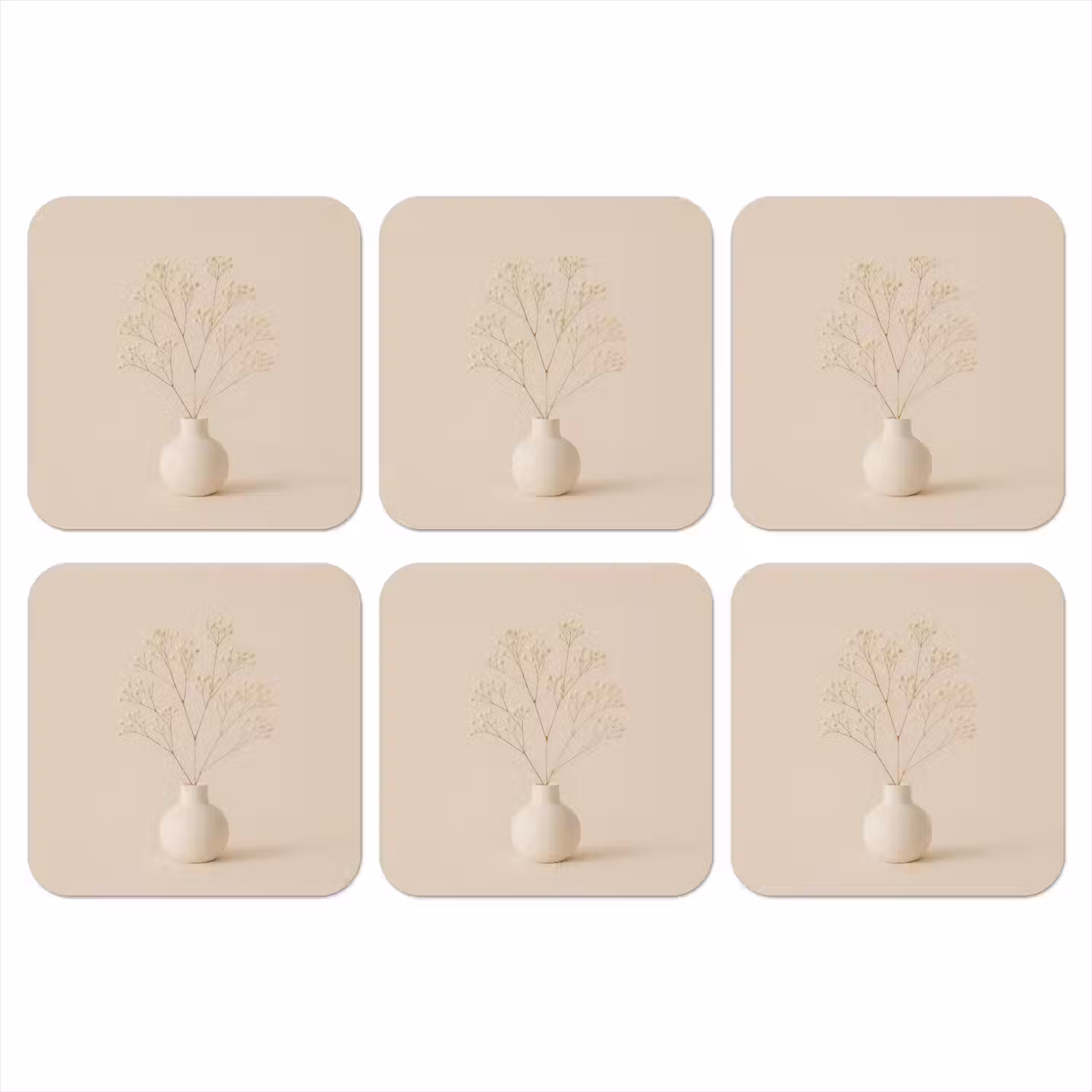 Vaas - Takken - Bloemetjes - Wit onderzetter kurk middel -3d