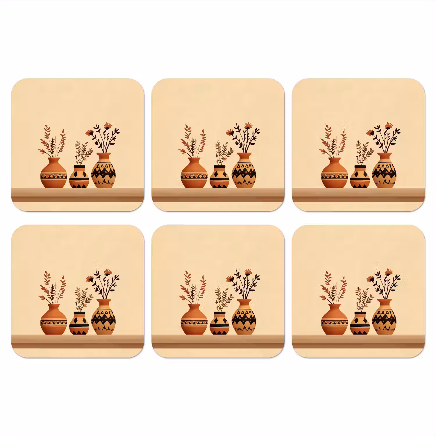 Vazen - Bloemen - Bladeren - Minimalistisch onderzetter kurk middel -3d