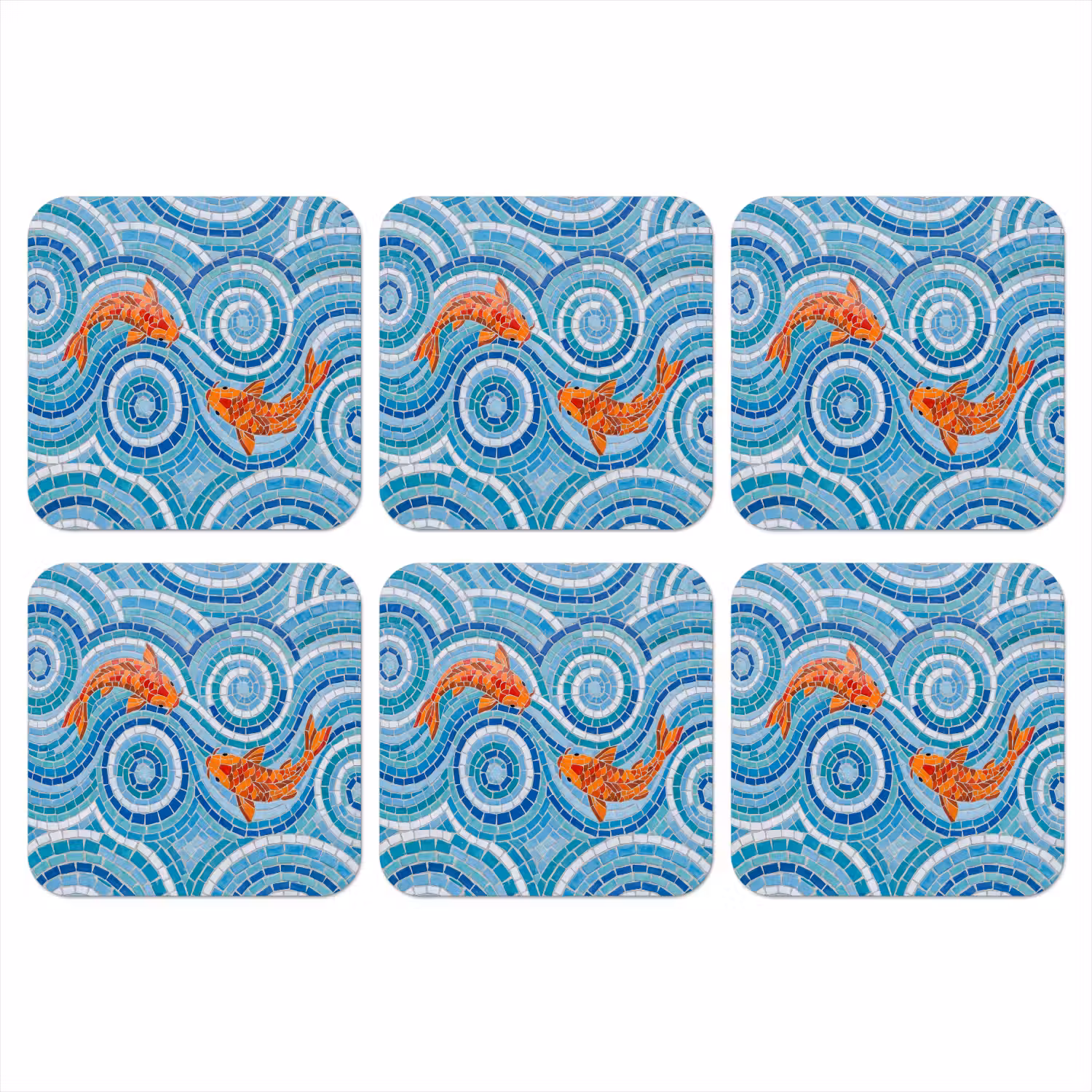 Vis - Mozaïek - Water - Decoratief - Blauw onderzetter kurk middel -3d