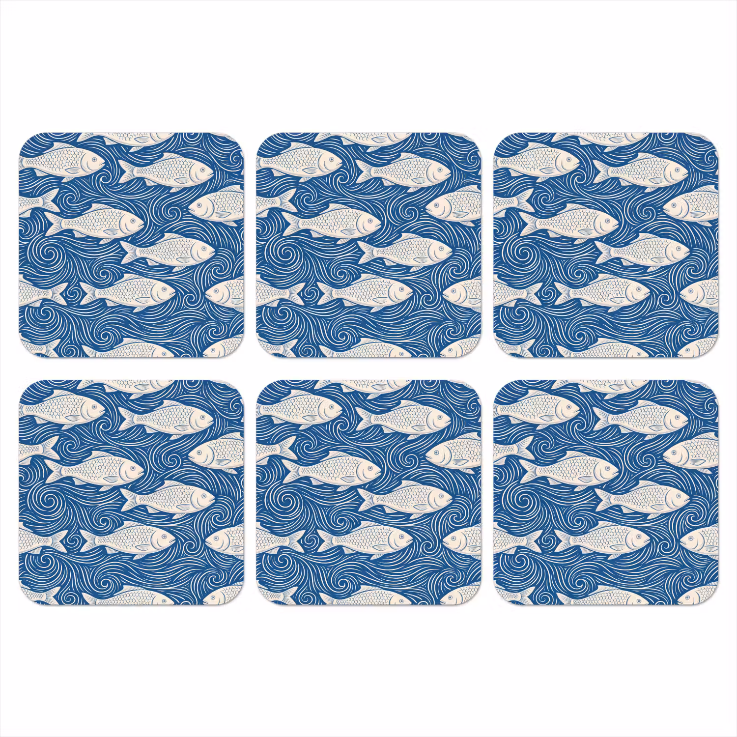 Vis - Water - Patroon - Grafisch - Blauw onderzetter kurk middel -3d