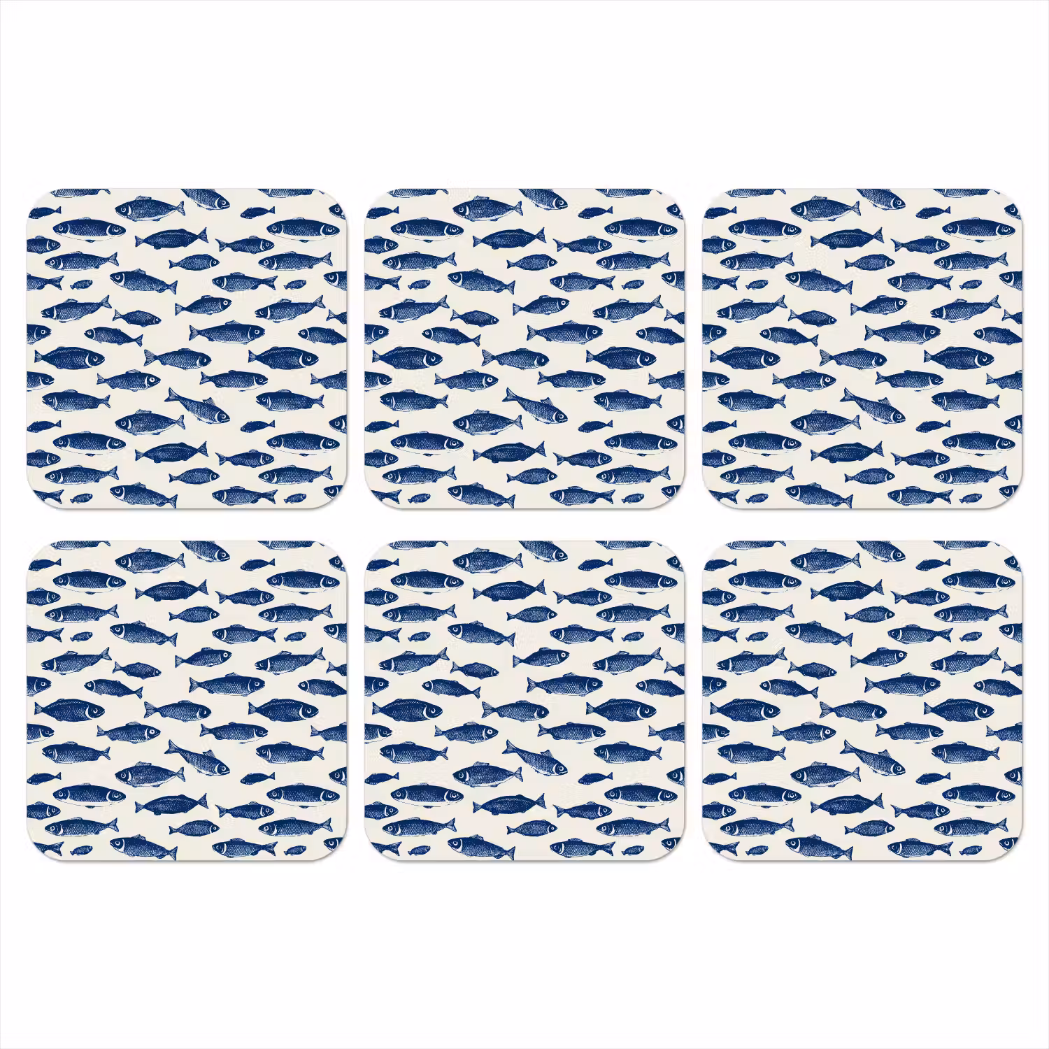 Vissen - Patroon - Blauw - Wit onderzetter kurk middel 366 -3d