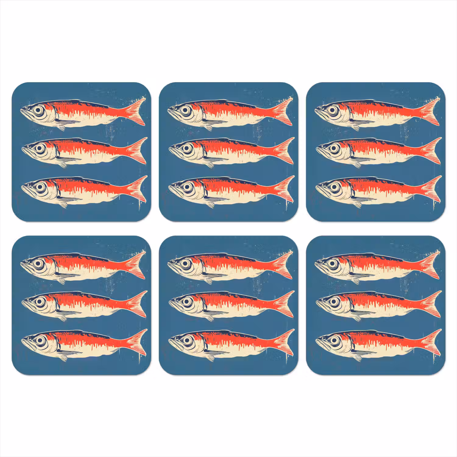 Vissen - Rood - Blauw onderzetter kurk middel -3d