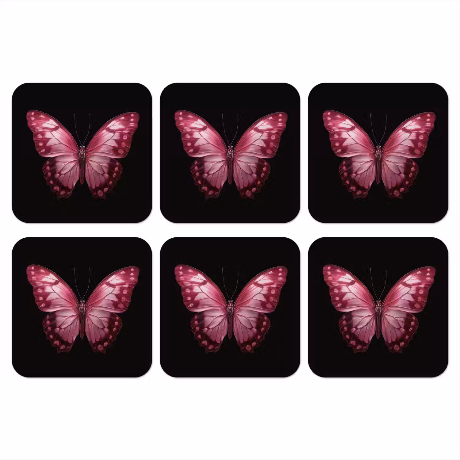 Vlinder - Fuchsia - Grafisch onderzetter kurk middel -3d
