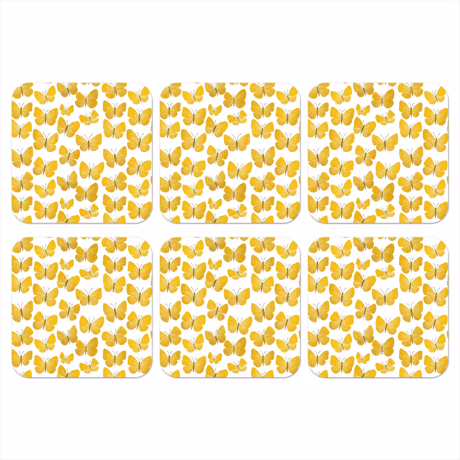 Vlinders - Botanisch - Illustratie - Geel - Wit onderzetter kurk middel 366 -3d