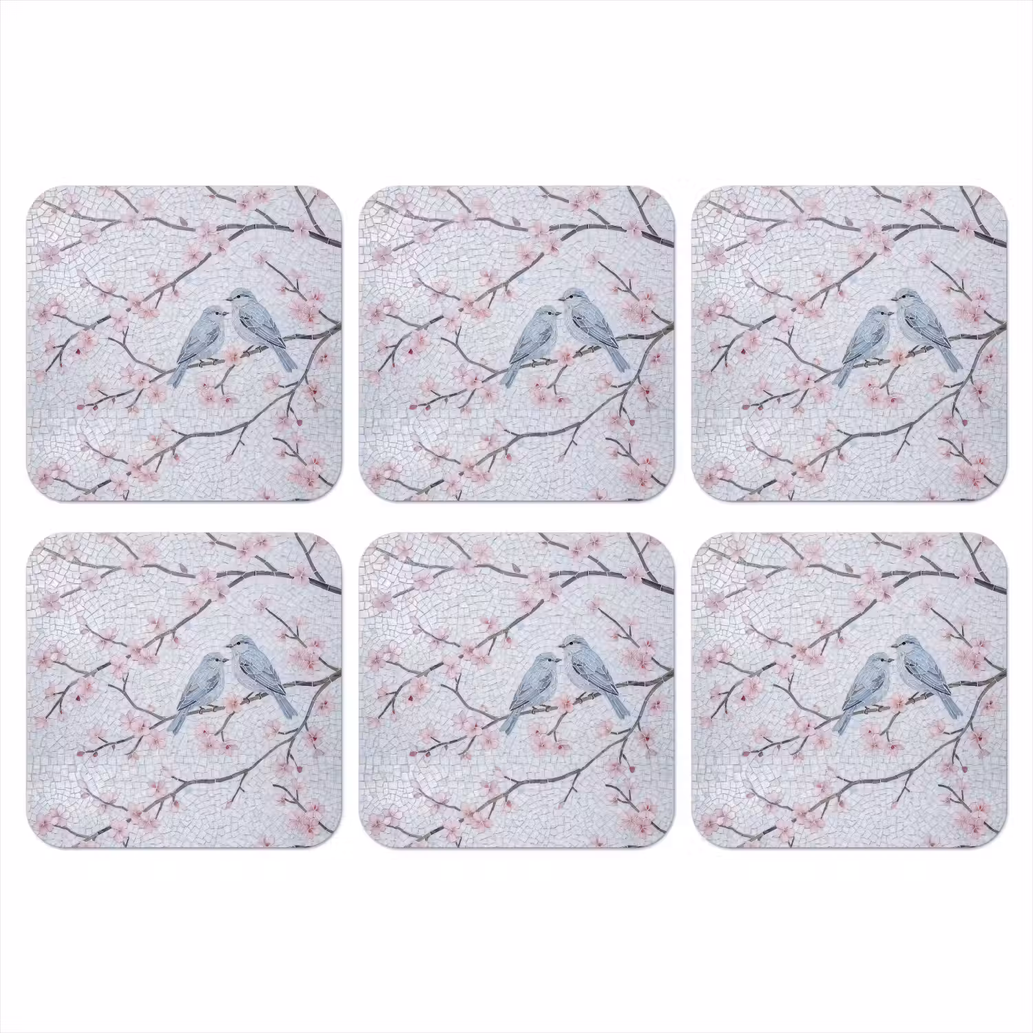 Vogel - Bloemen - Natuur - Mozaïek - Roze onderzetter kurk middel -3d