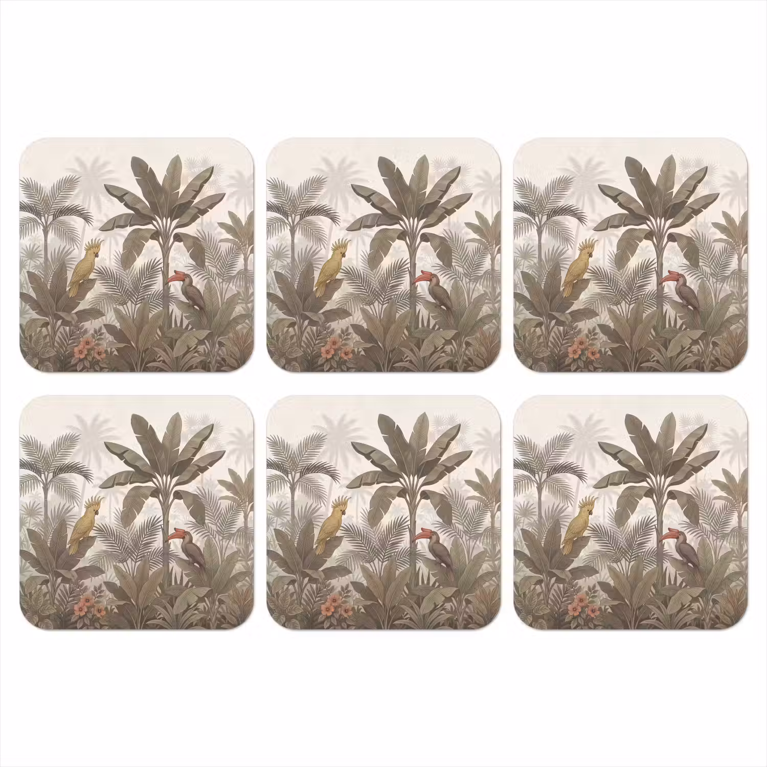 Vogel - Jungle - Tropisch - Illustratie - Groen onderzetter kurk middel -3d