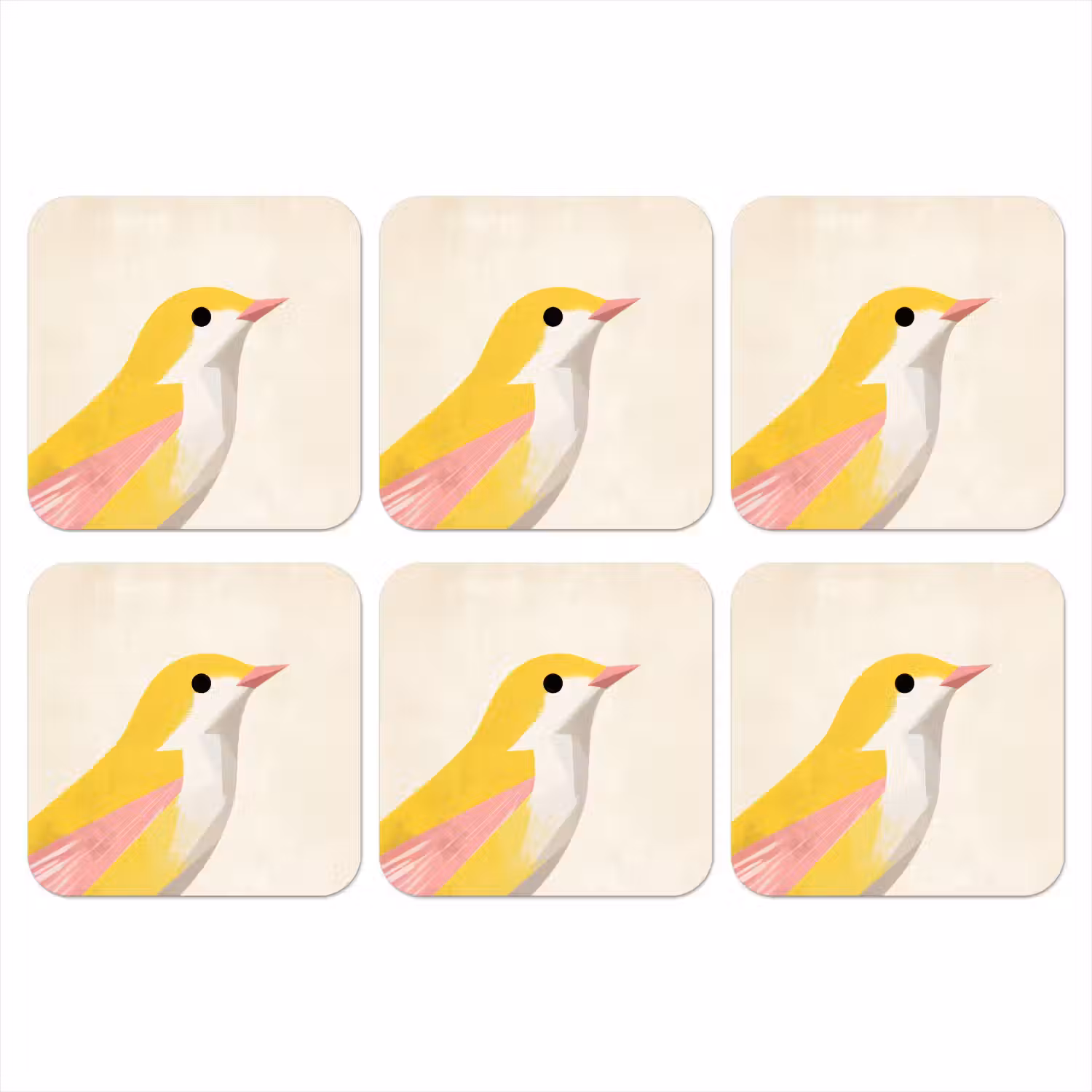 Vogel - Minimalistisch - Geel onderzetter kurk middel -3d