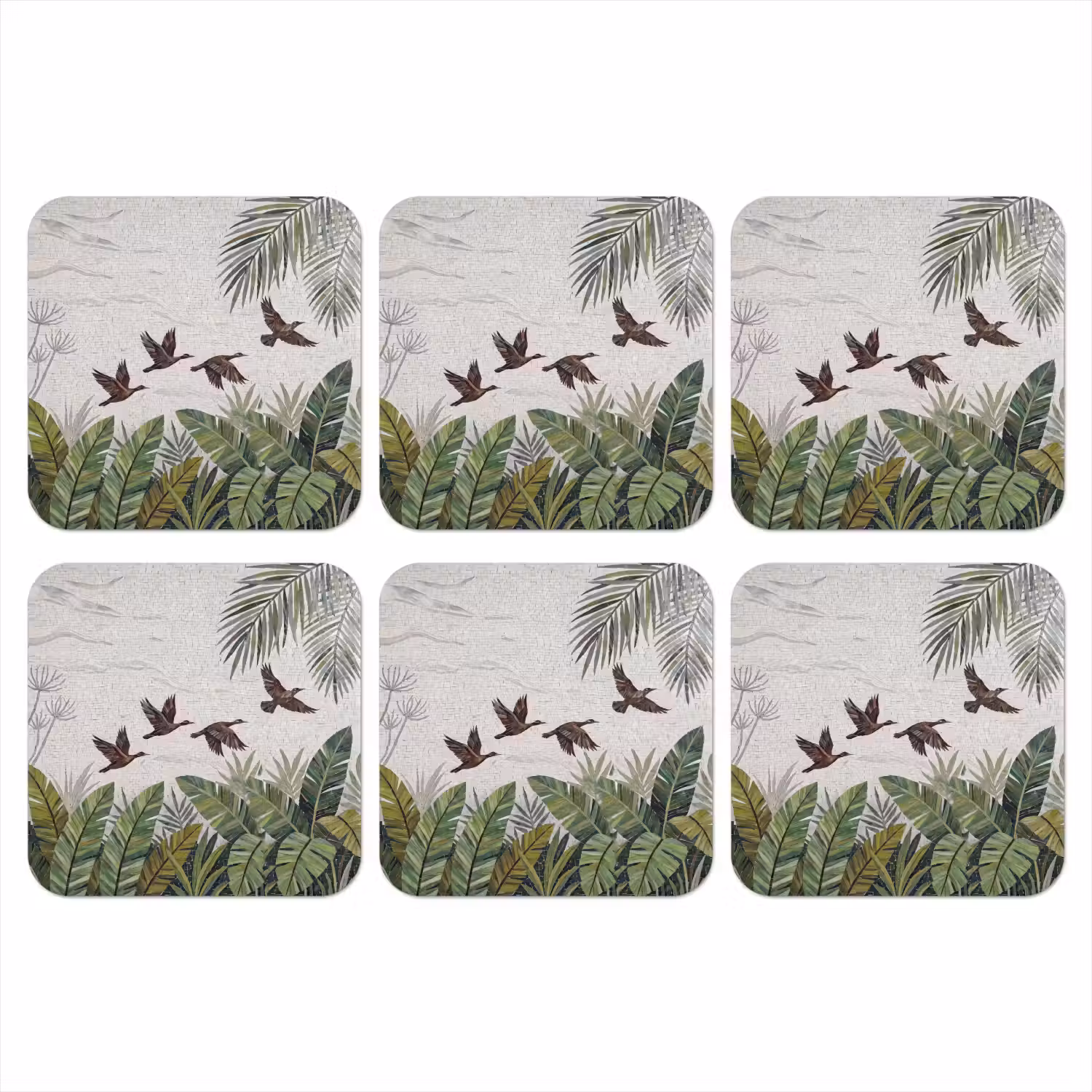 Vogel - Vliegend - Tropisch - Mozaïek - Groen onderzetter kurk middel -3d