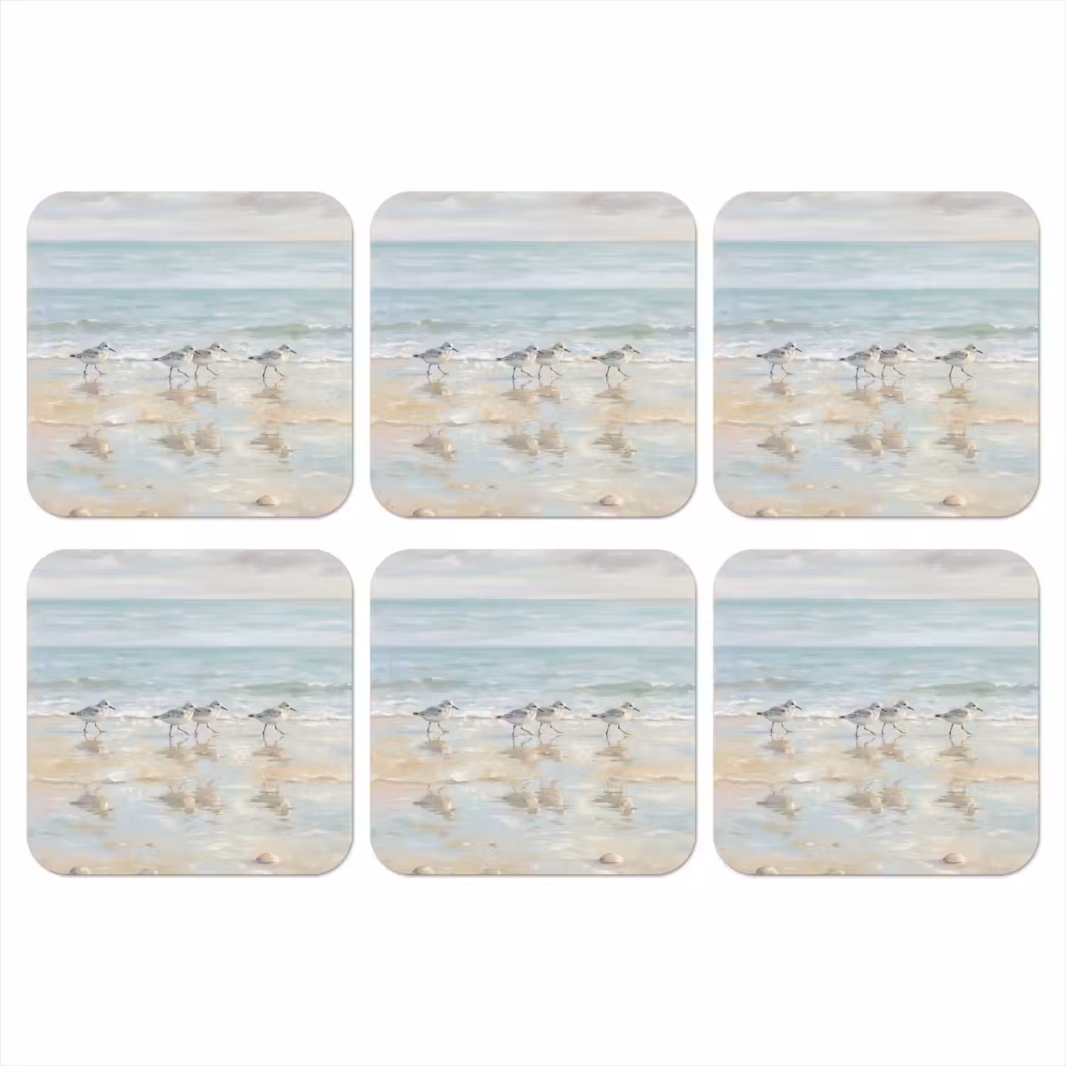 Vogels - Strand - Zee onderzetter kurk middel -3d
