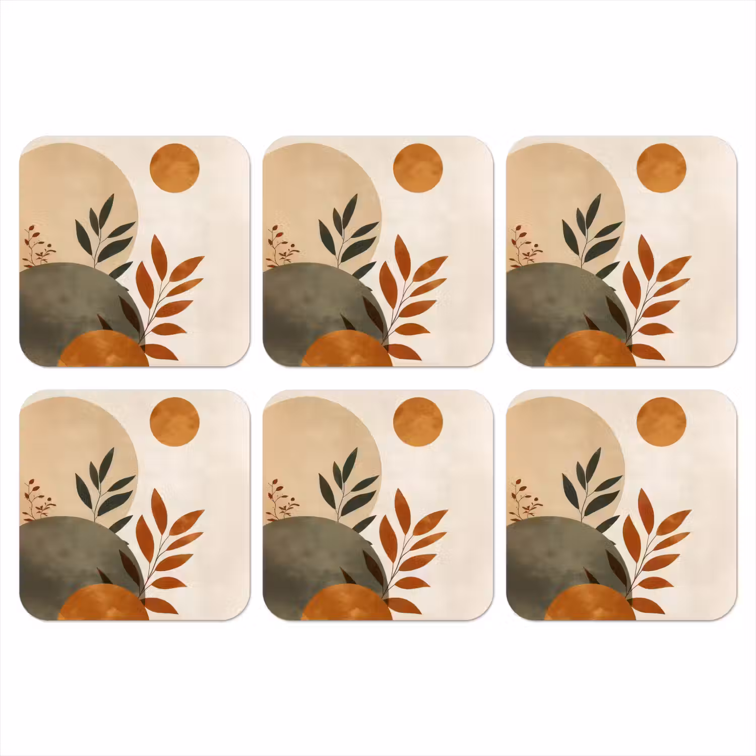 Vormen - Rond - Bladeren - Beige onderzetter kurk middel -3d