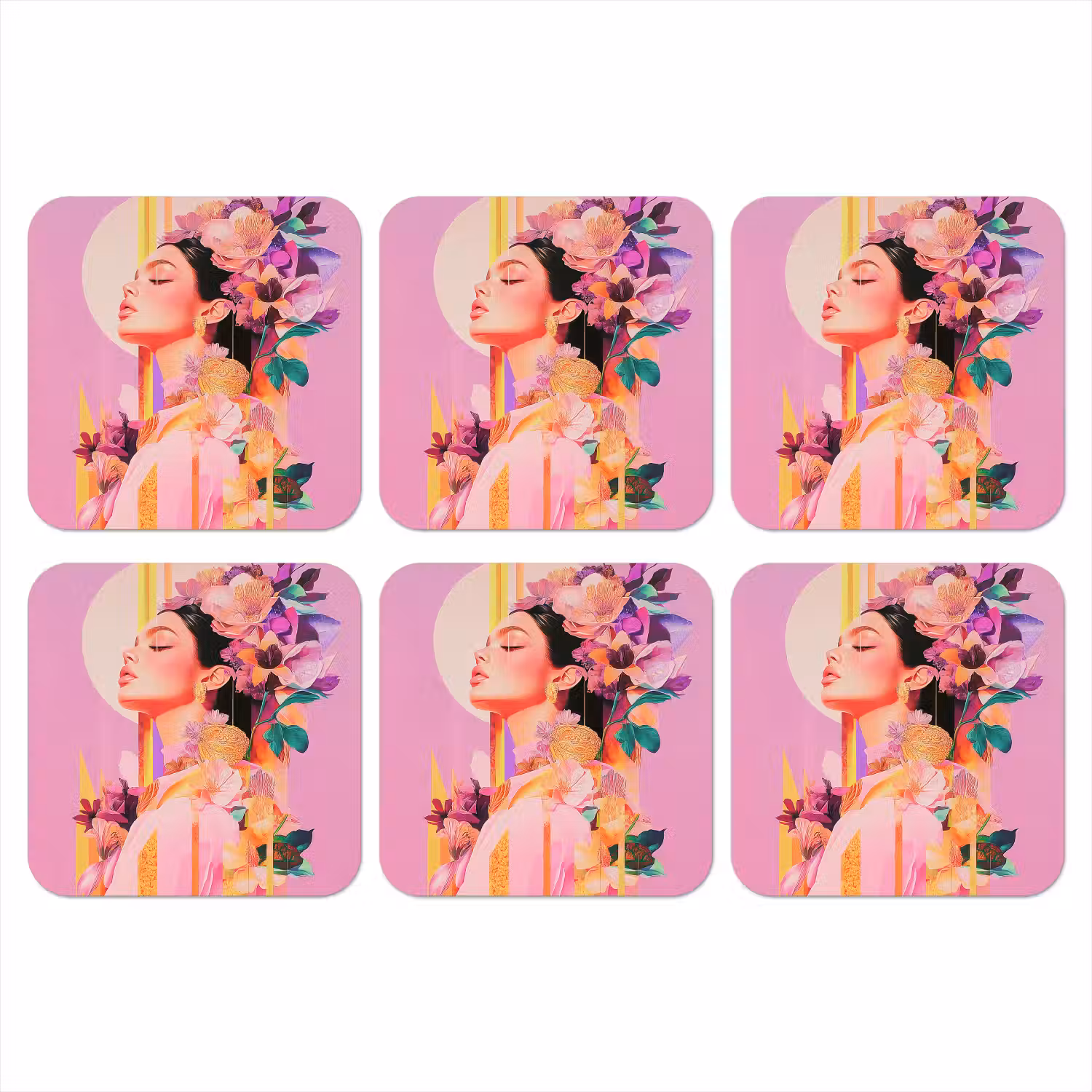 Vrouw - Bloemen - Paars - Abstract onderzetter kurk middel -3d