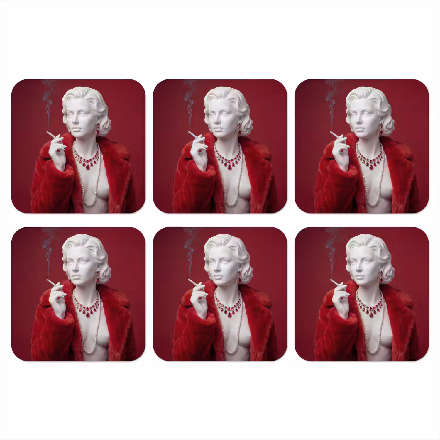 Vrouw - Bontjas - Mode - Klassiek - Rood onderzetter kurk middel -3d