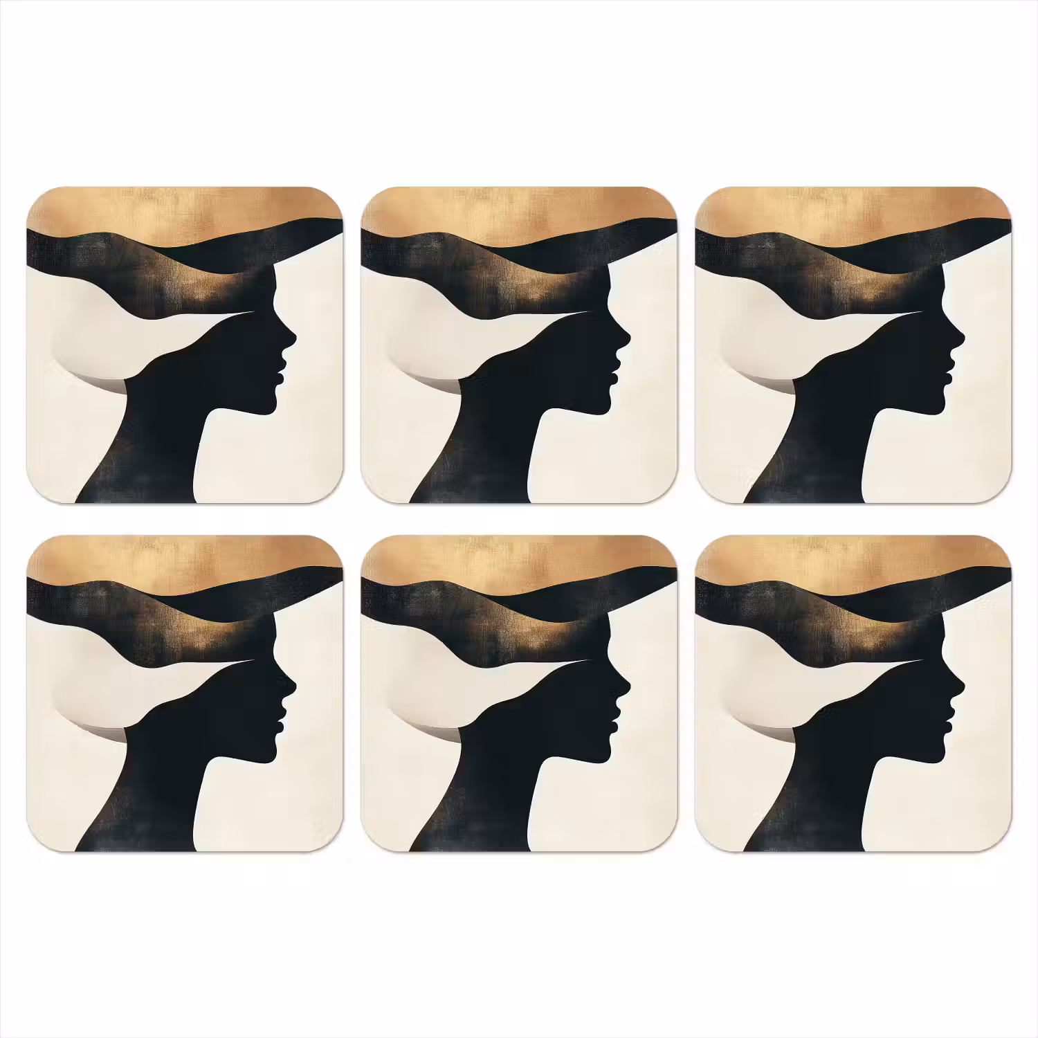 Vrouw - Golven - Zwart onderzetter kurk middel -3d